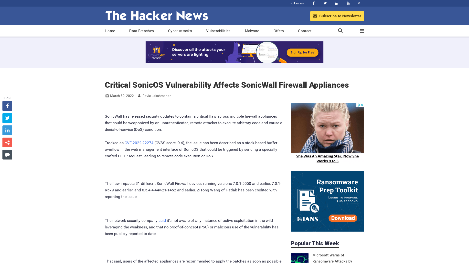 Critical SonicOS Vulnerability Affects SonicWall Firewall Appliances