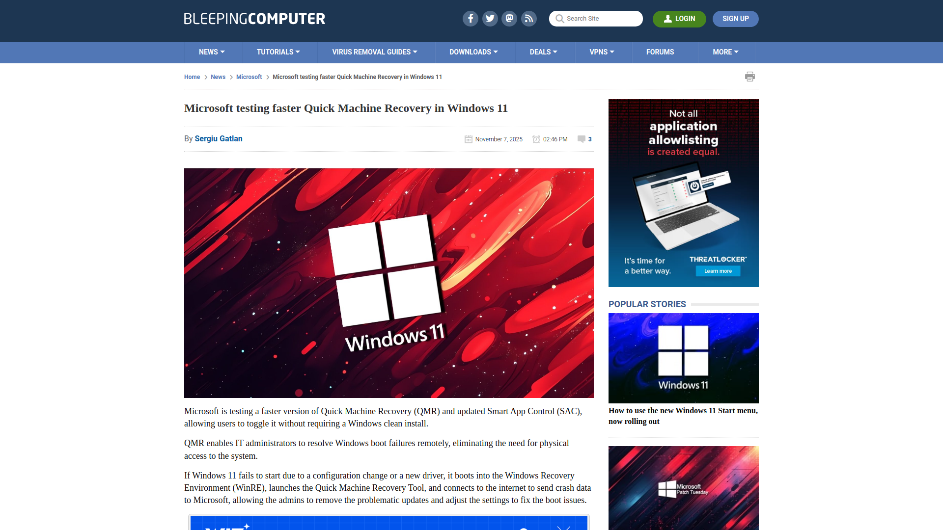 Microsoft testing faster Quick Machine Recovery in Windows 11