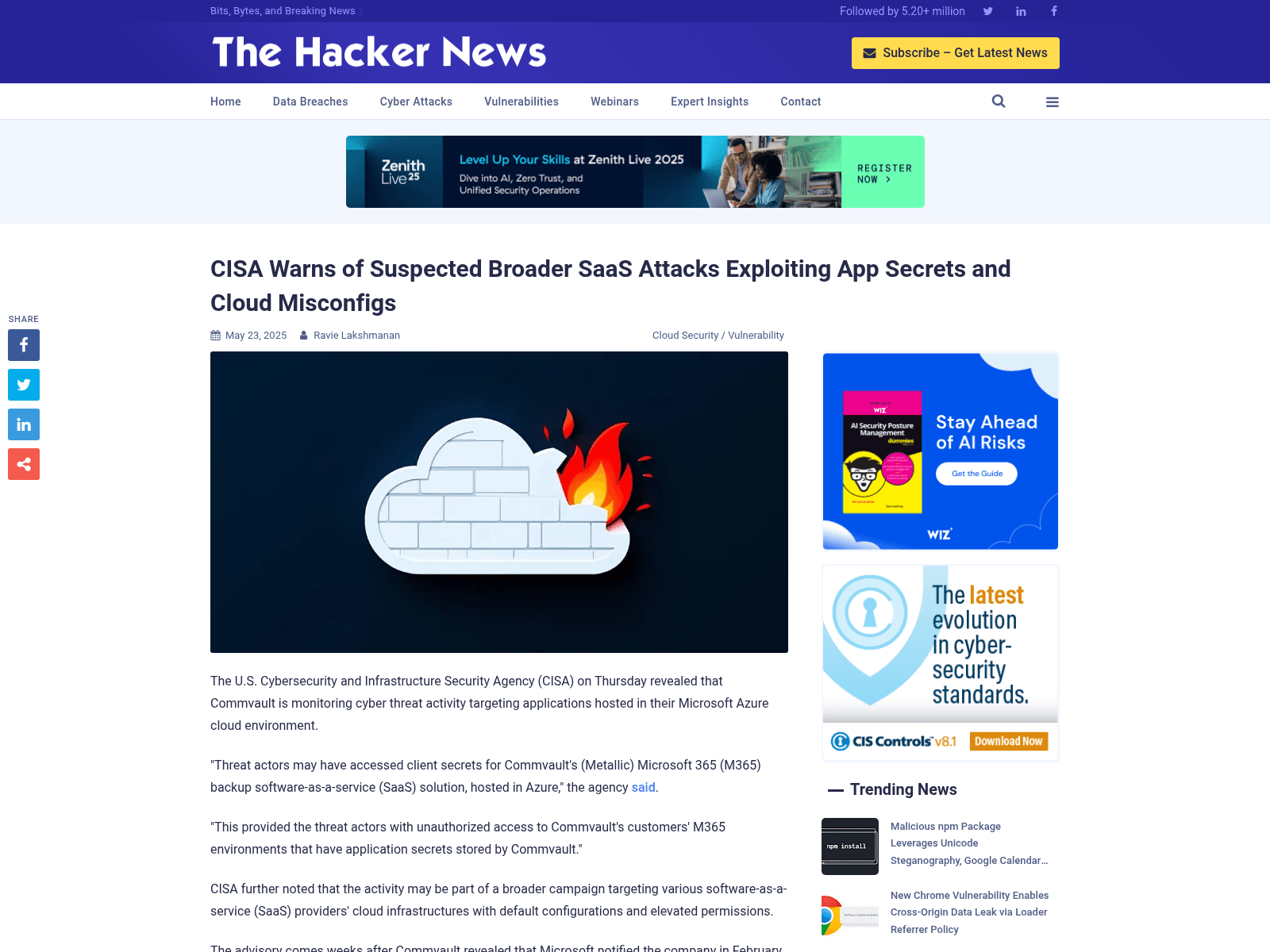 CISA Warns of Suspected Broader SaaS Attacks Exploiting App Secrets and Cloud Misconfigs