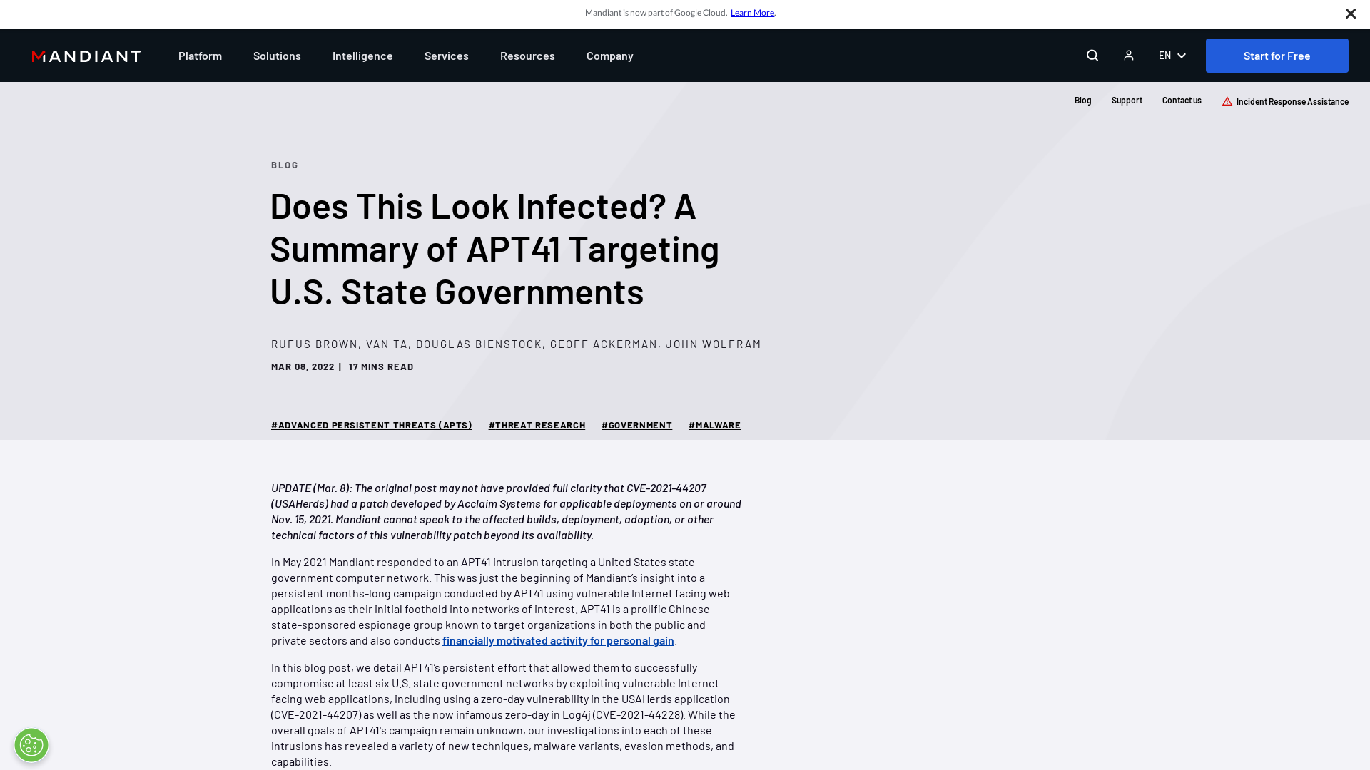 Does This Look Infected? A Summary of APT41 Targeting U.S. State Governments | Mandiant