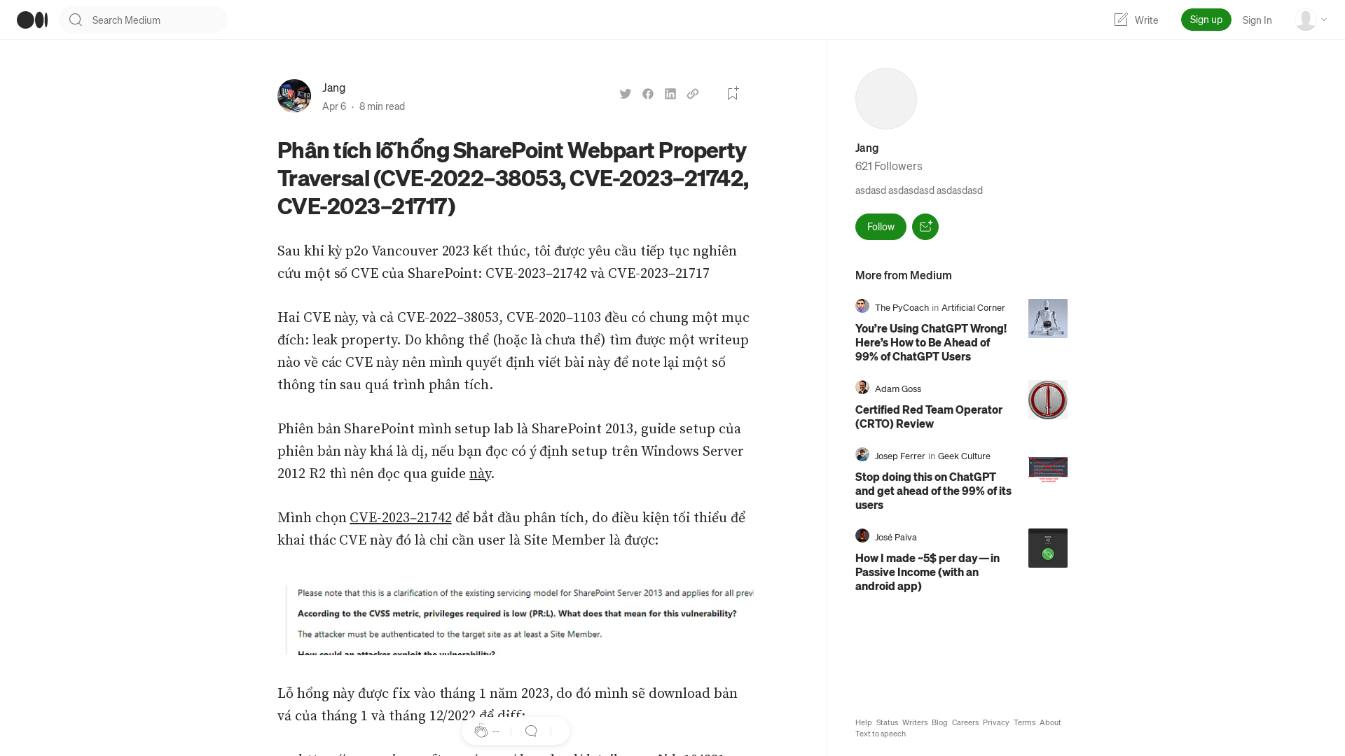 Phân tích lỗ hổng SharePoint Webpart Property Traversal (CVE-2022–38053, CVE-2023–21742, CVE-2023–21717) | by Jang | Apr, 2023 | Medium