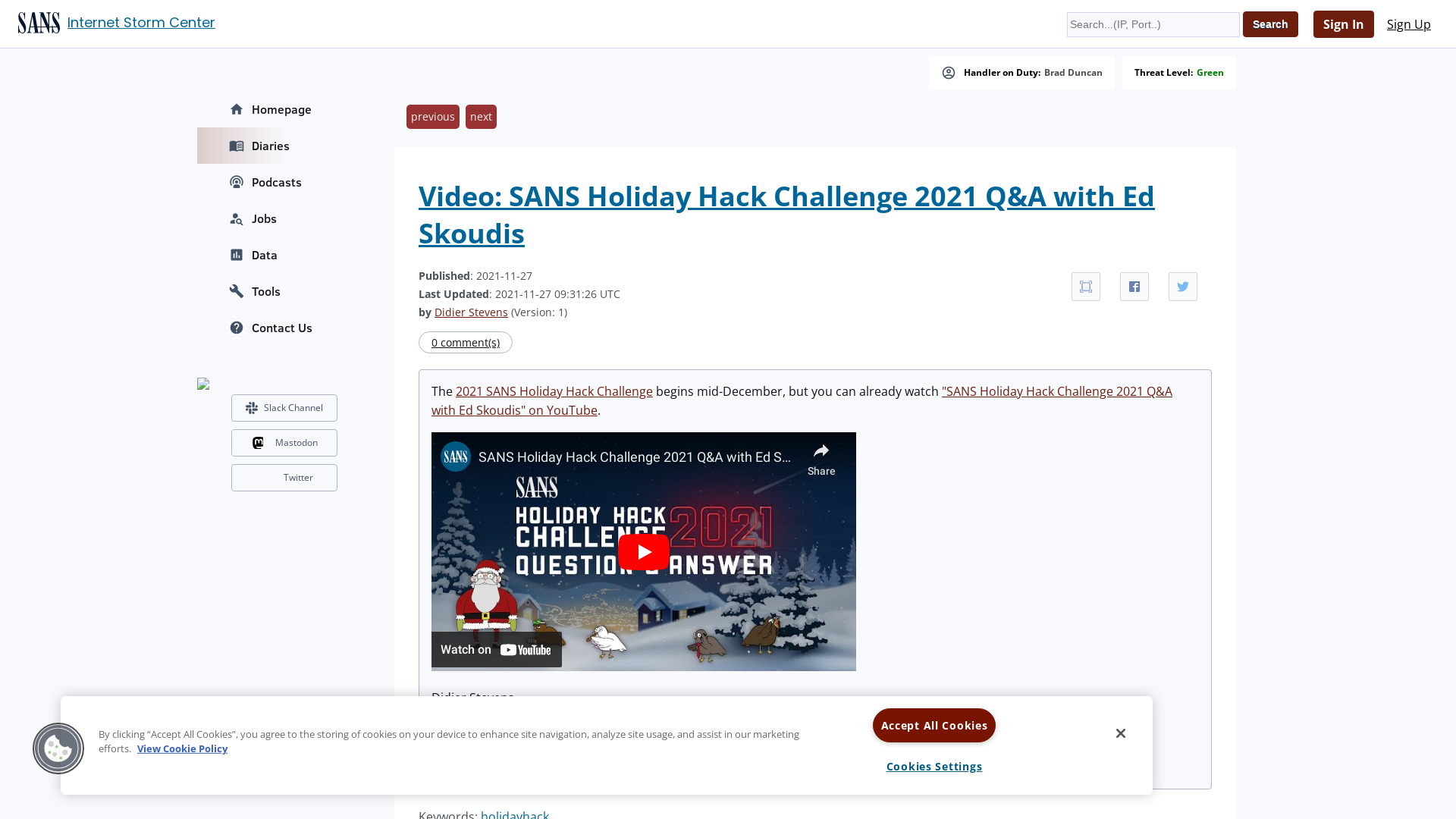 InfoSec Handlers Diary Blog - SANS Internet Storm Center