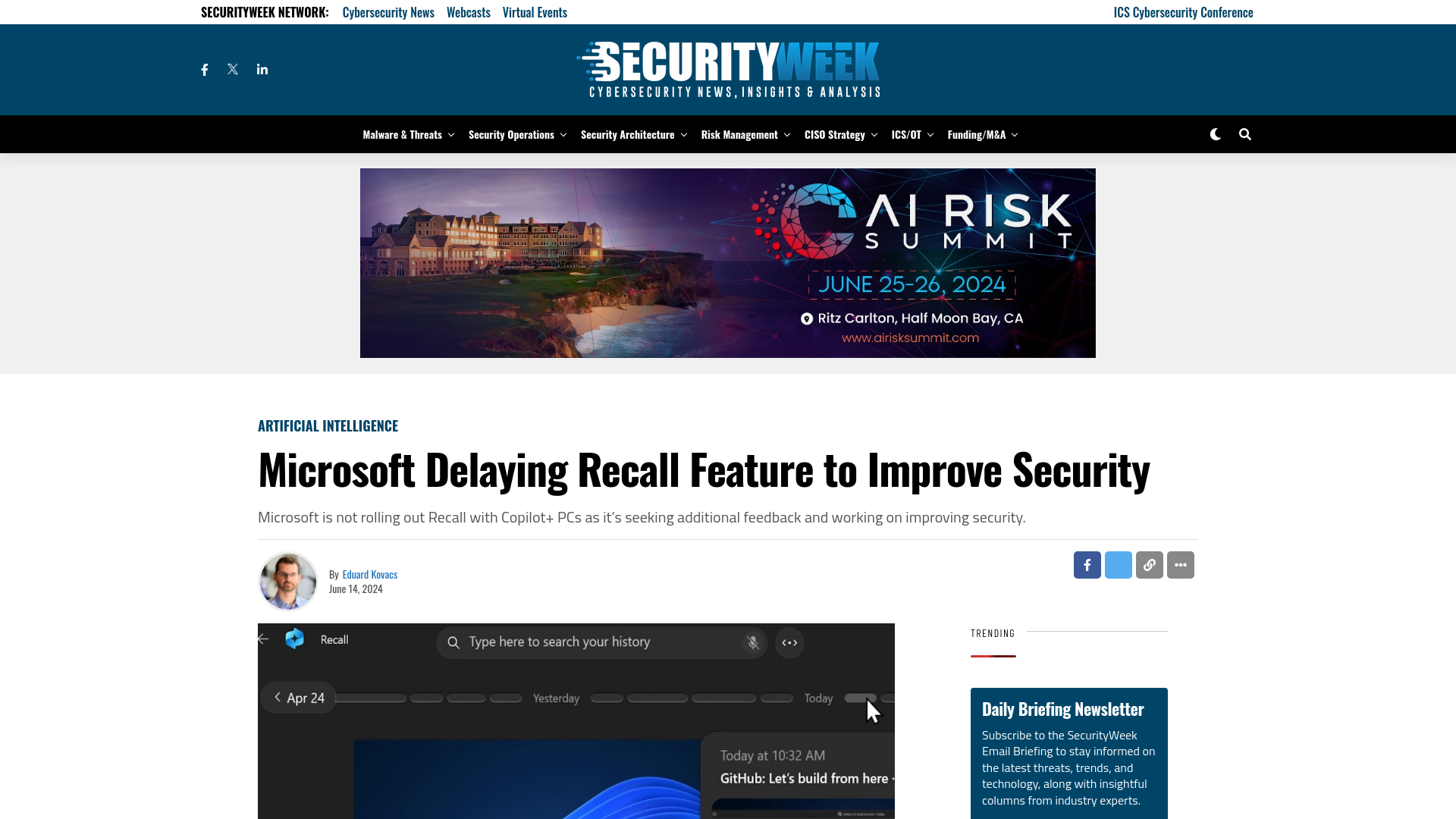 Microsoft Delaying Recall Feature to Improve Security - SecurityWeek