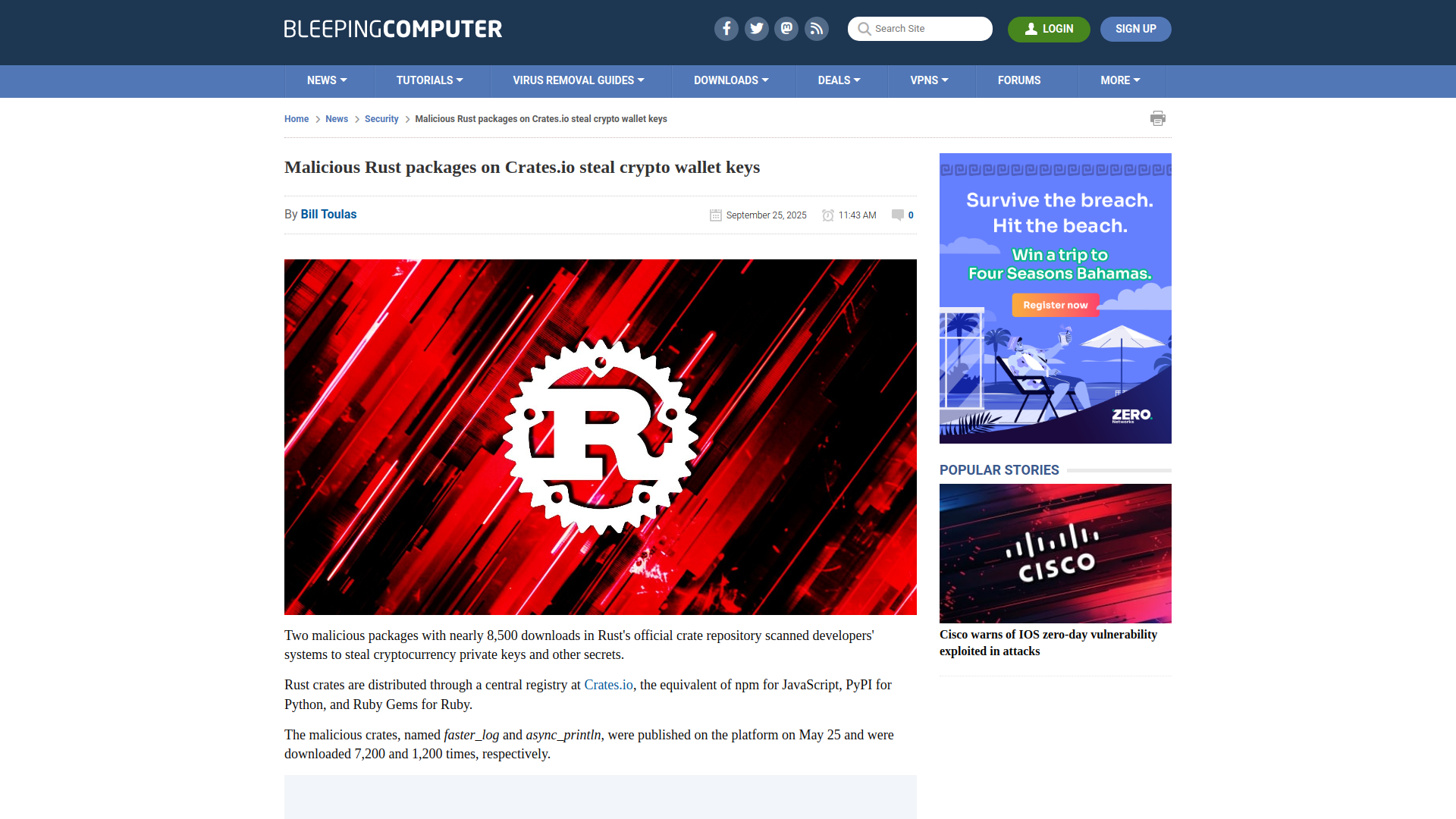Malicious Rust packages on Crates.io steal crypto wallet keys