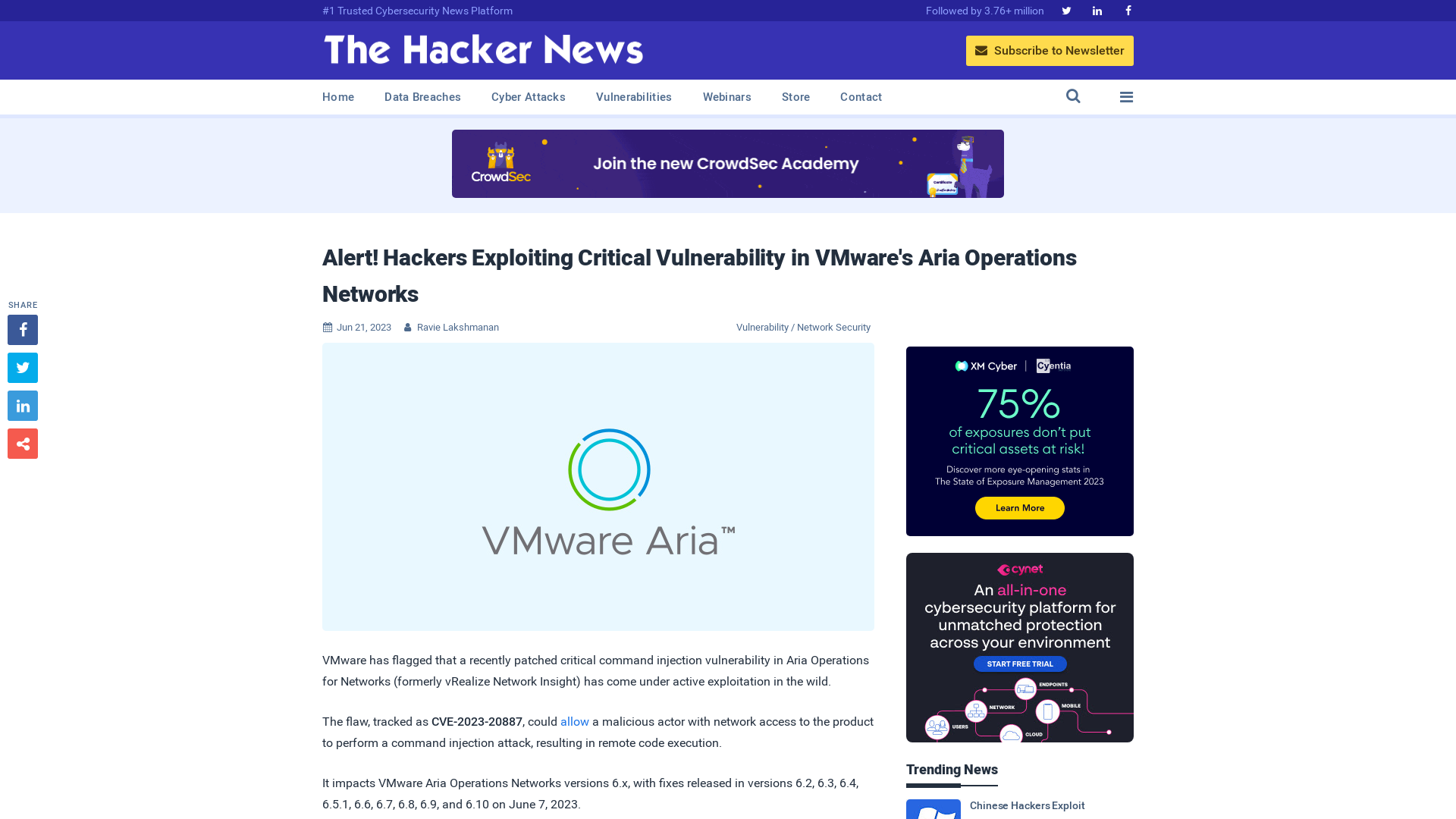 Alert! Hackers Exploiting Critical Vulnerability in VMware's Aria Operations Networks