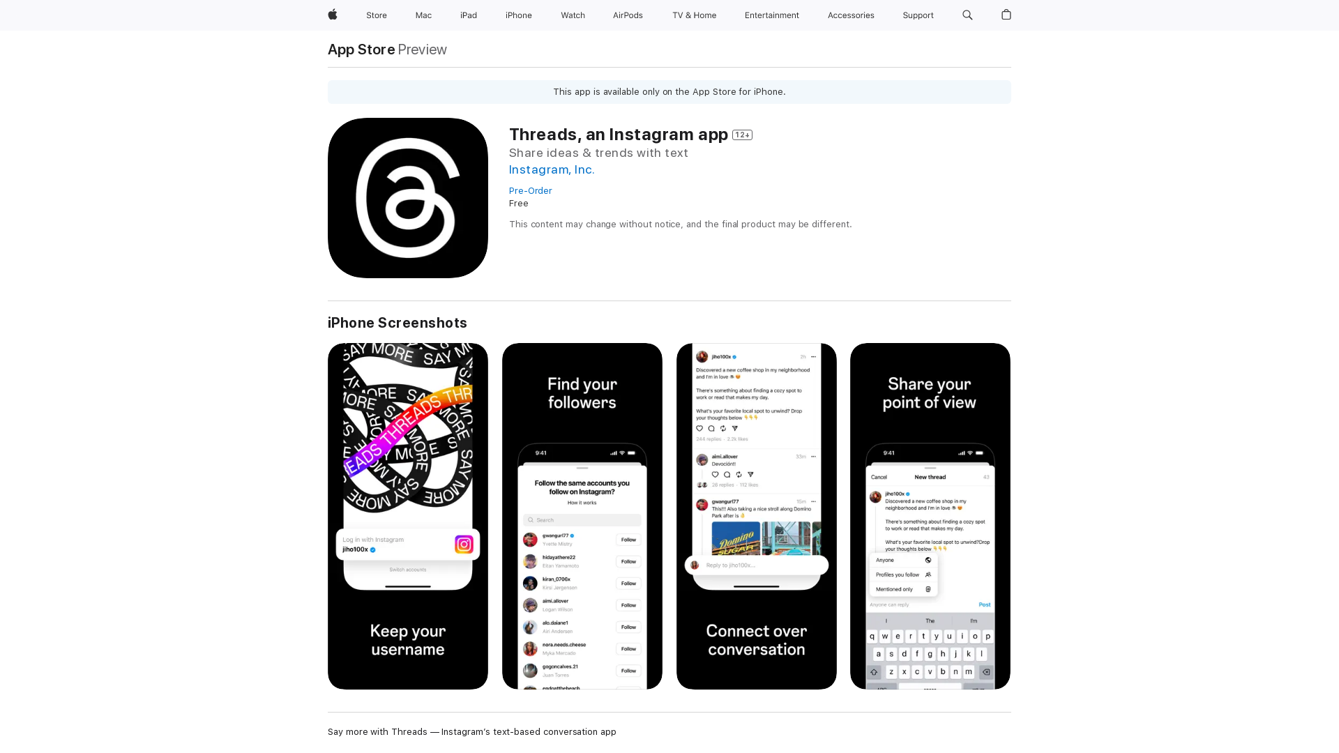 Threads, an Instagram app on the App Store