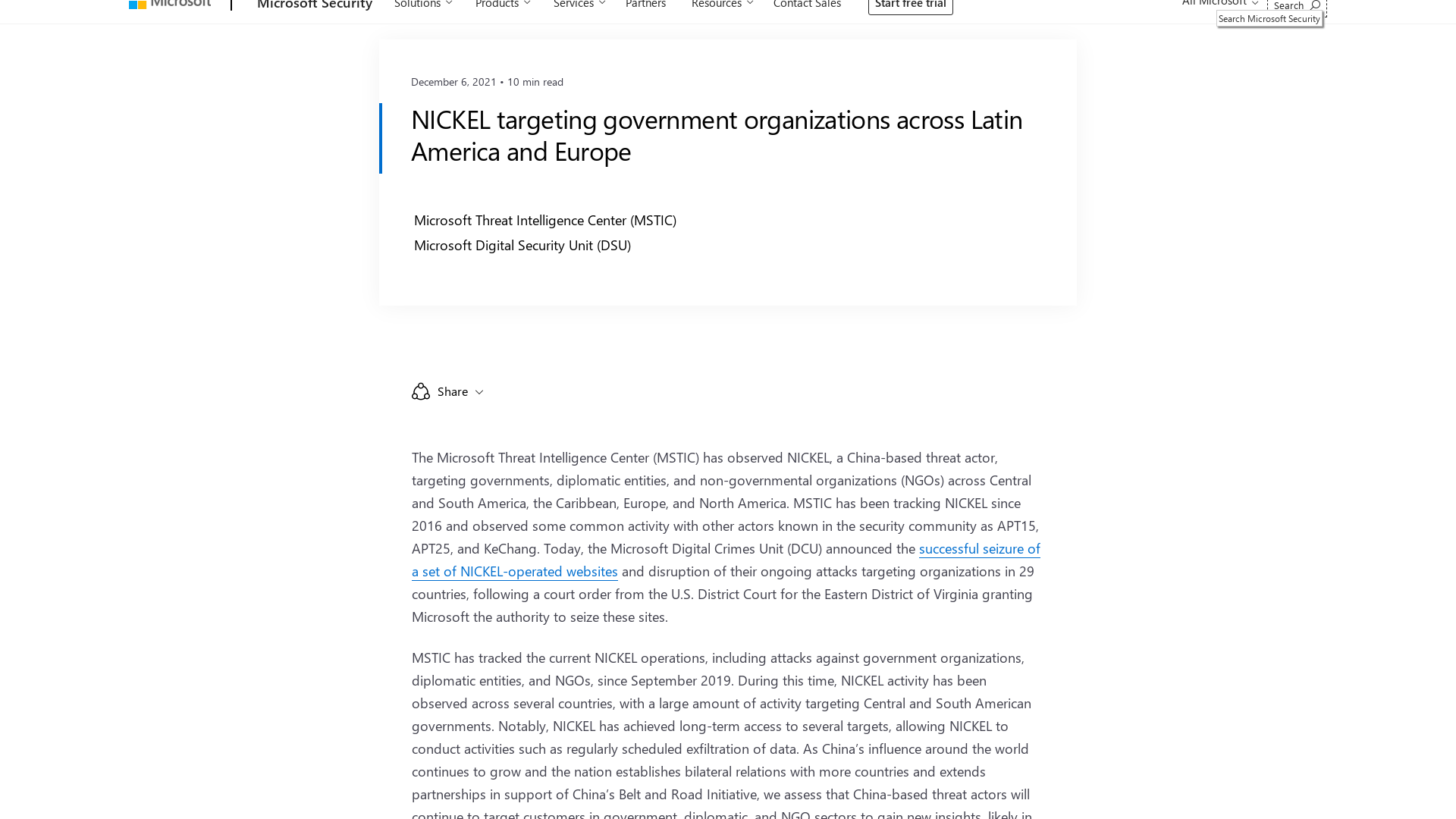 NICKEL targeting government organizations across Latin America and Europe - Microsoft Security Blog