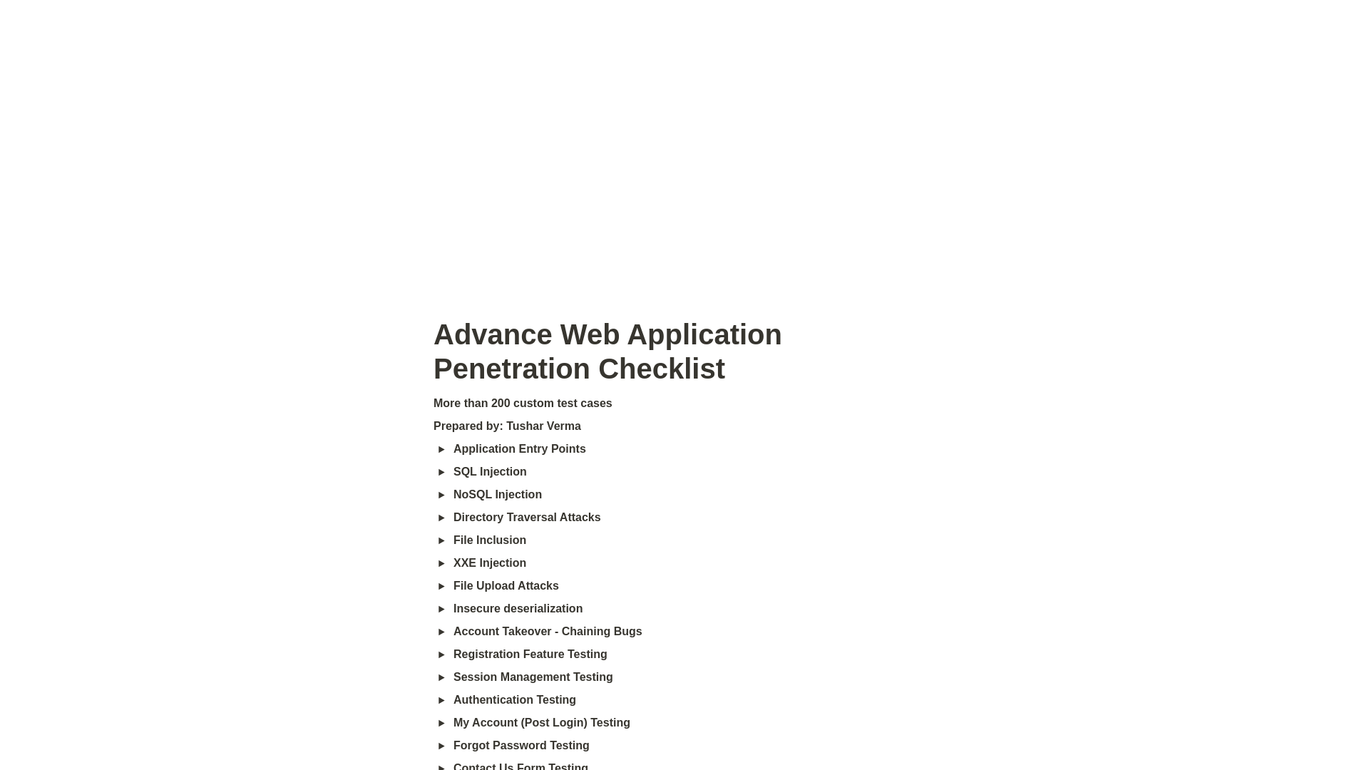 Advance Web Application Penetration Checklist