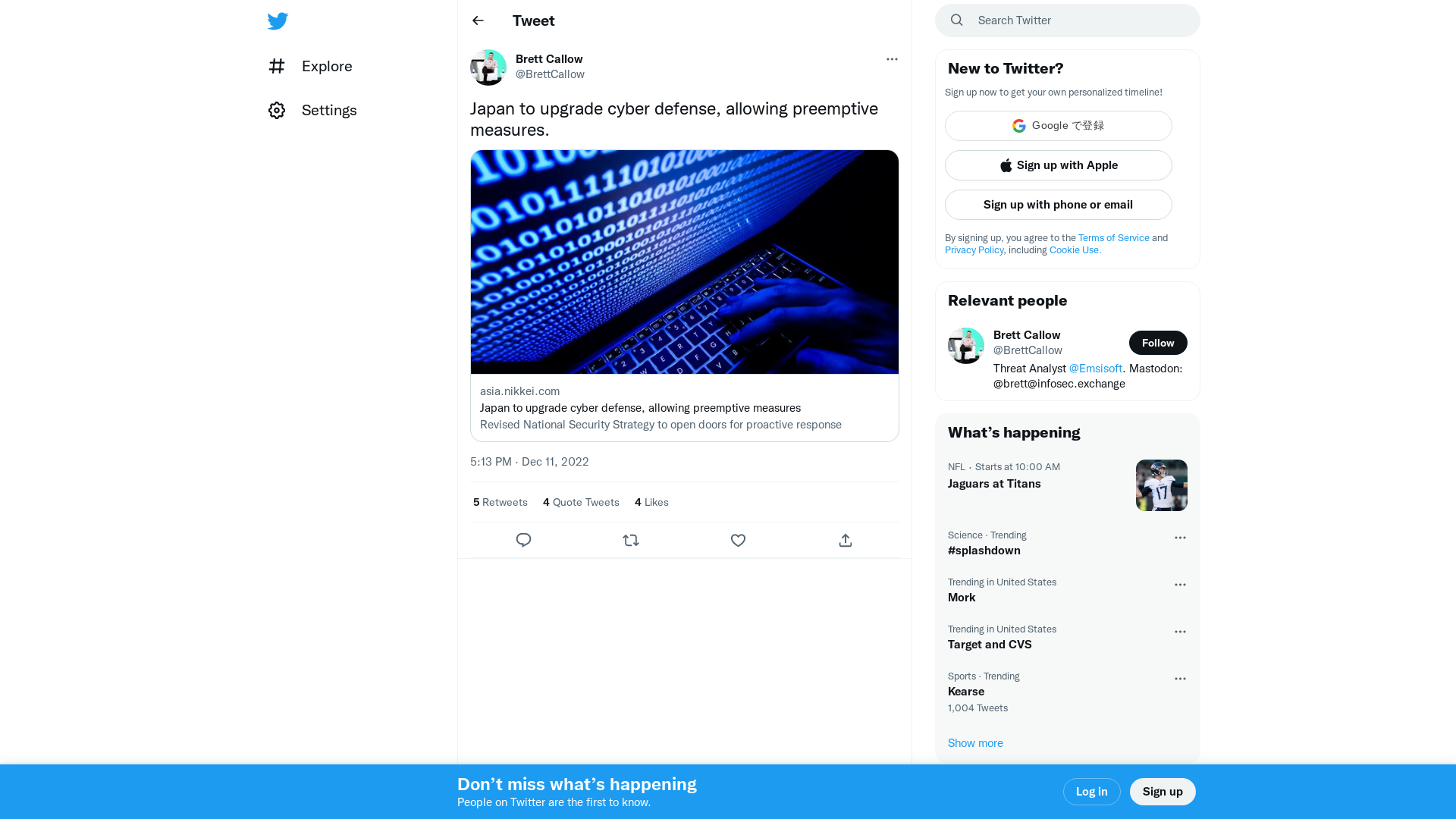 Brett Callow on Twitter: "Japan to upgrade cyber defense, allowing preemptive measures. https://t.co/iTZEp9wiIY" / Twitter