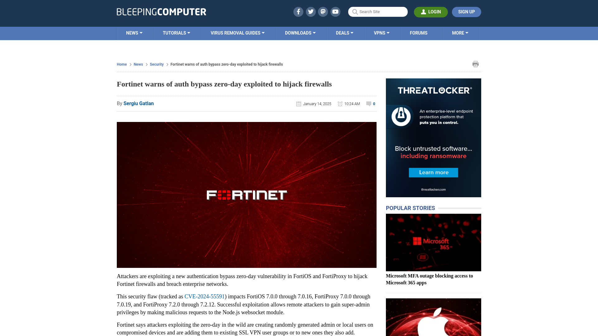 Fortinet warns of auth bypass zero-day exploited to hijack firewalls