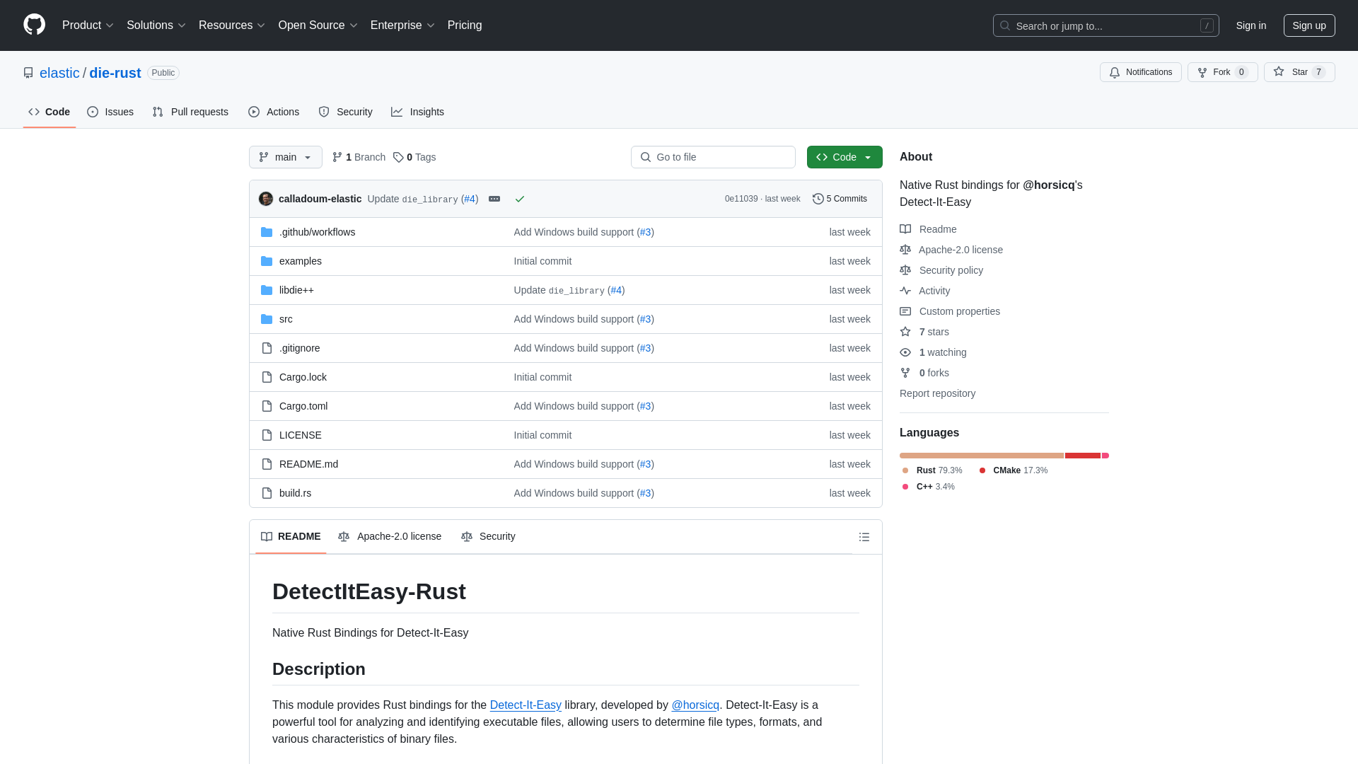 GitHub - elastic/die-rust: Native Rust bindings for @horsicq's Detect-It-Easy