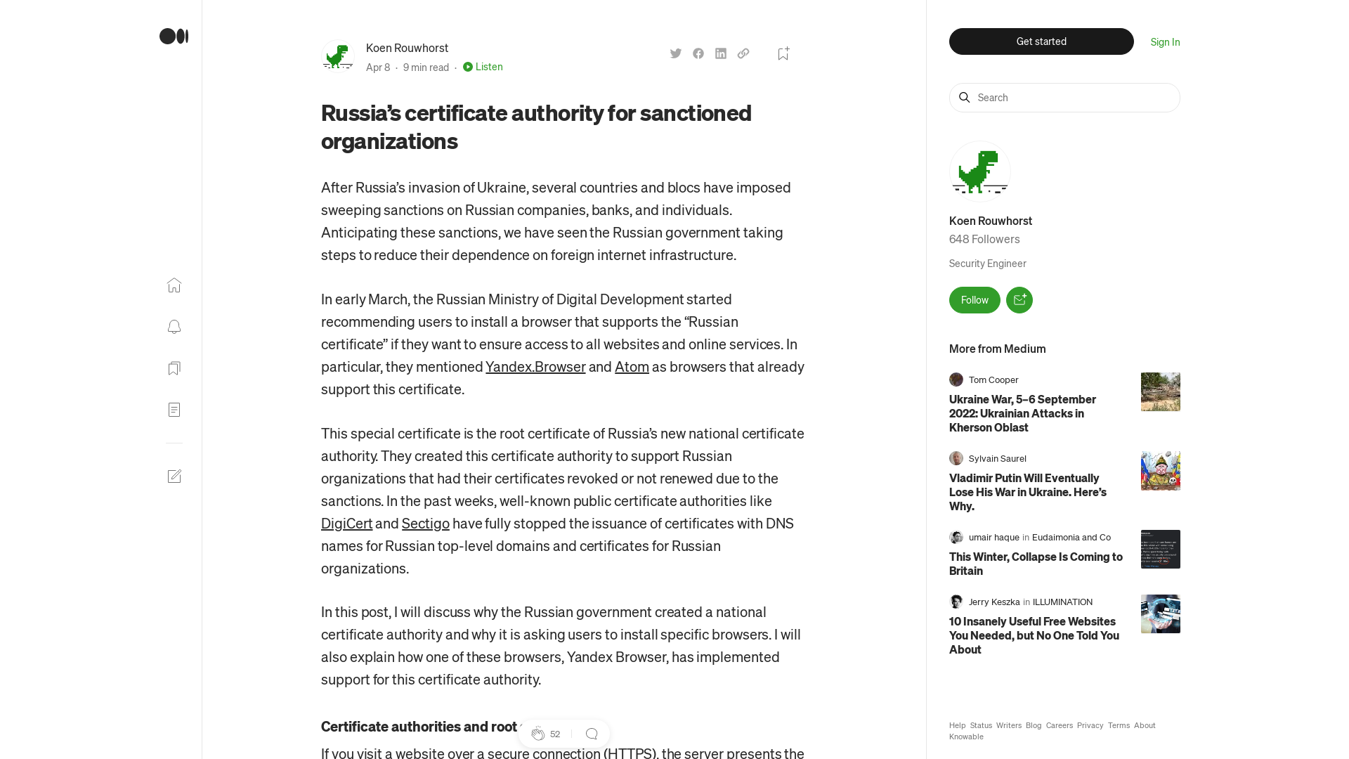 Russia’s certificate authority for sanctioned organizations | by Koen Rouwhorst | Medium