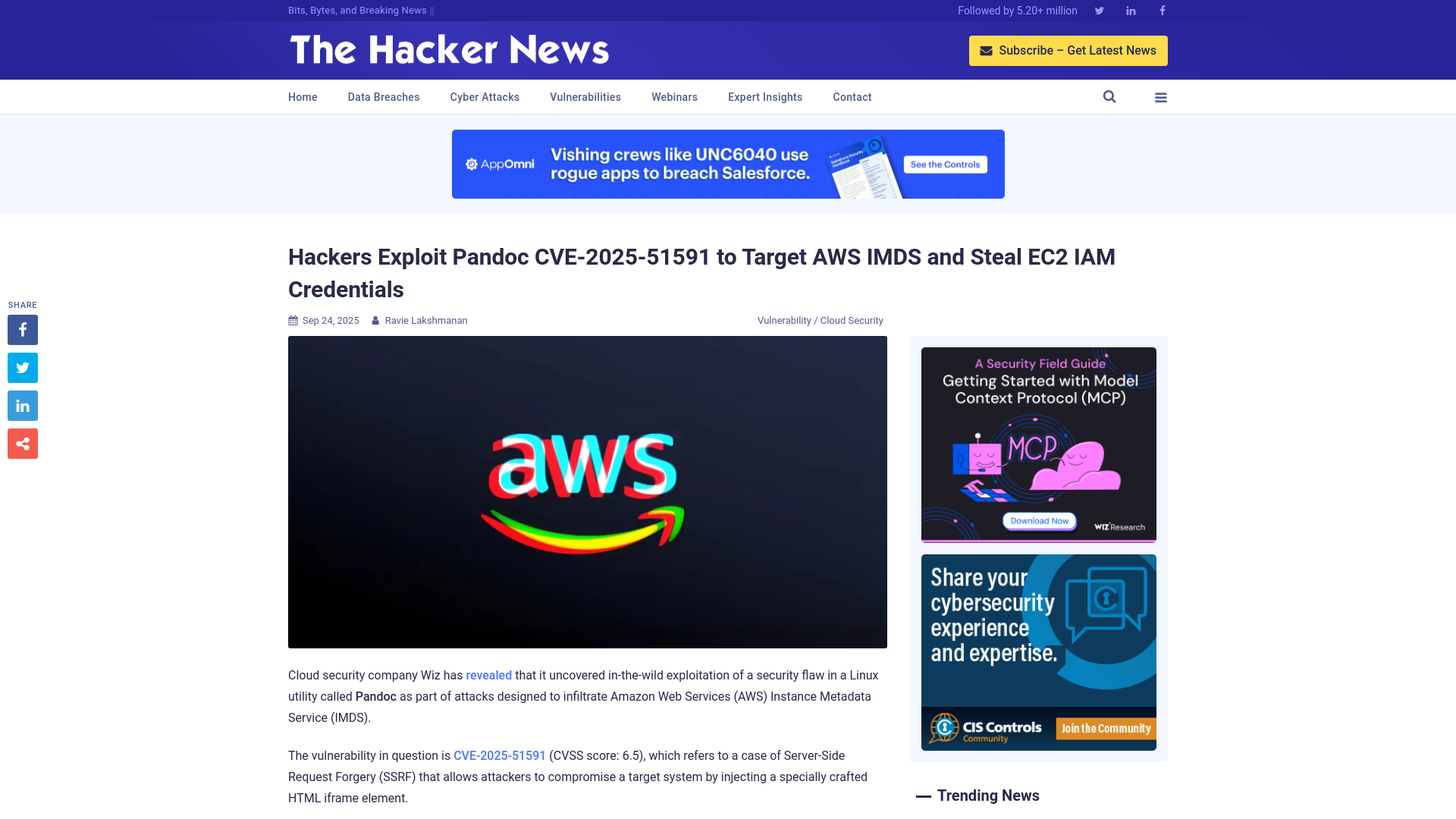 Hackers Exploit Pandoc CVE-2025-51591 to Target AWS IMDS and Steal EC2 IAM Credentials