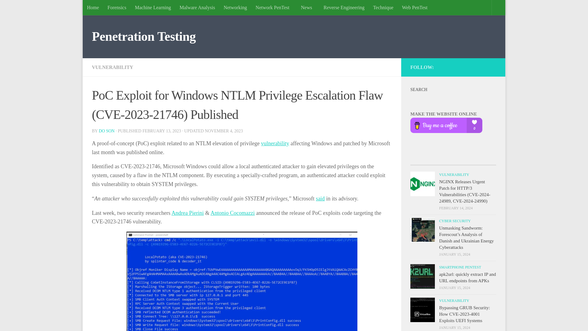 PoC Exploit for Windows NTLM Privilege Escalation Flaw (CVE-2023-21746) Published