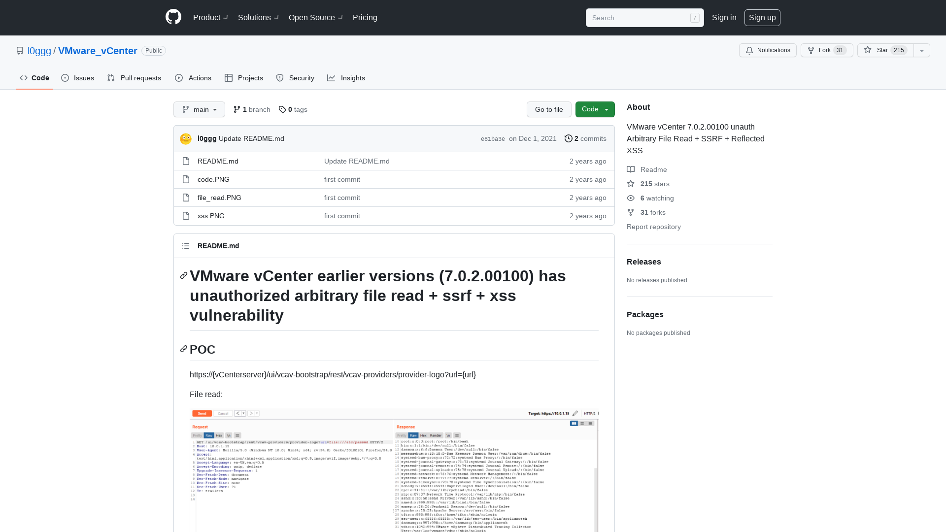 GitHub - l0ggg/VMware_vCenter: VMware vCenter 7.0.2.00100 unauth Arbitrary File Read + SSRF + Reflected XSS