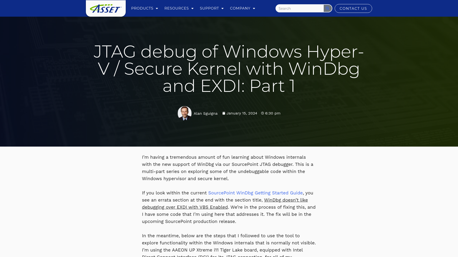 JTAG debug of Windows Hyper-V / Secure Kernel with WinDbg and EXDI: Part 1 | ASSET InterTech