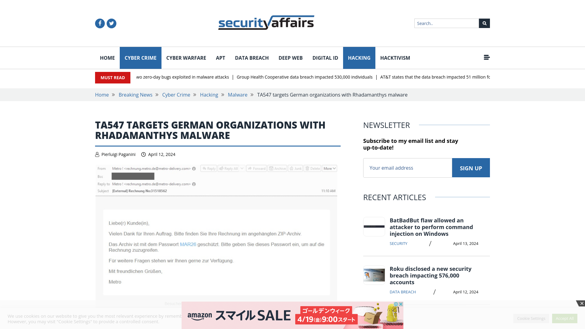 TA547 targets German organizations with Rhadamanthys malware