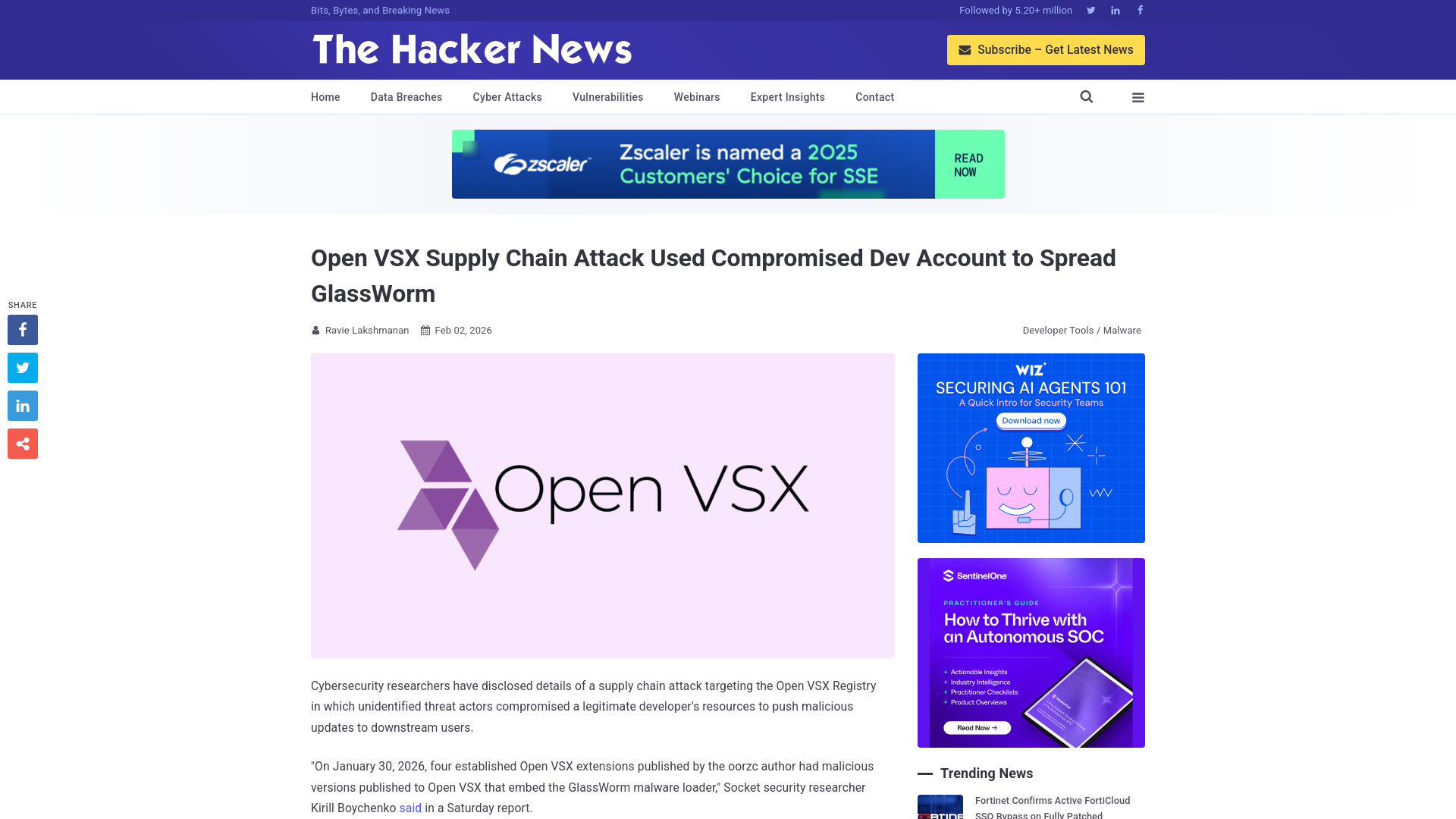 Open VSX Supply Chain Attack Used Compromised Dev Account to Spread GlassWorm
