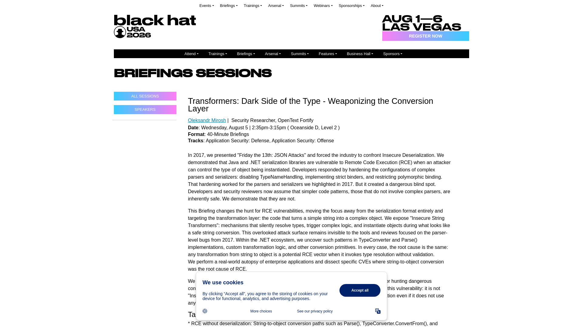Transformers: Dark Side of the Type - Weaponizing the Conversion Layer - Black Hat USA 2026 | Briefings Schedule