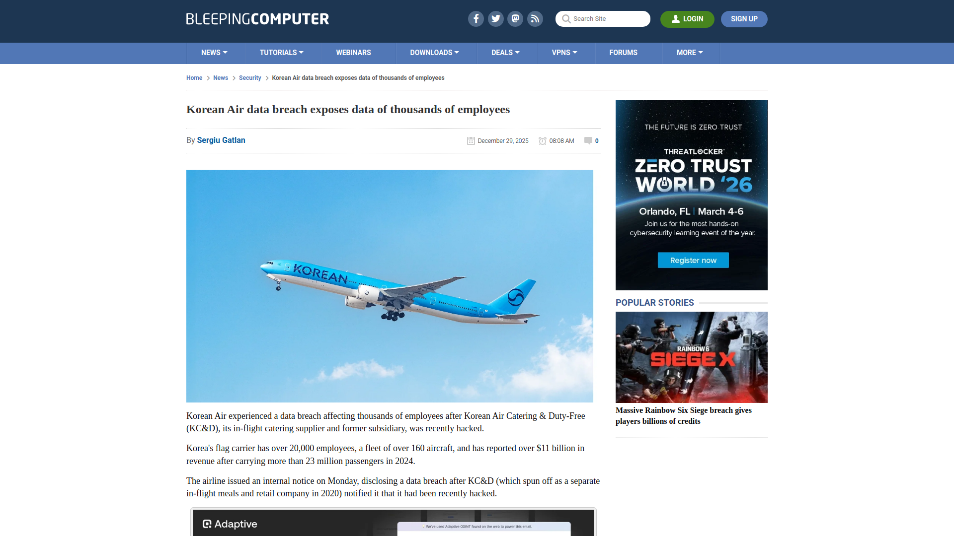 Korean Air data breach exposes data of thousands of employees