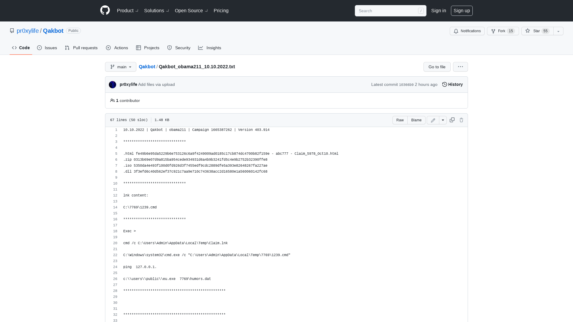 Qakbot/Qakbot_obama211_10.10.2022.txt at main · pr0xylife/Qakbot · GitHub