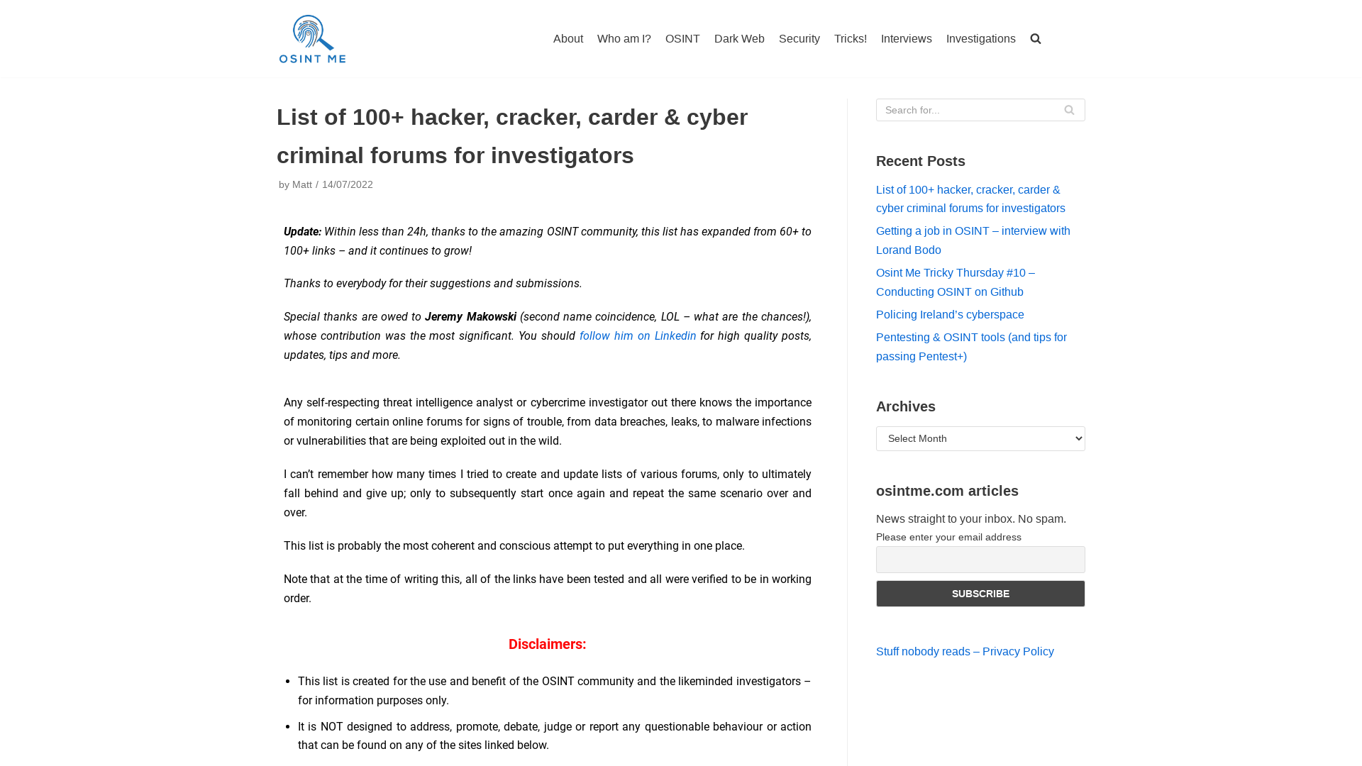 List of 100+ hacker, cracker, carder & cyber criminal forums for investigators – osintme.com