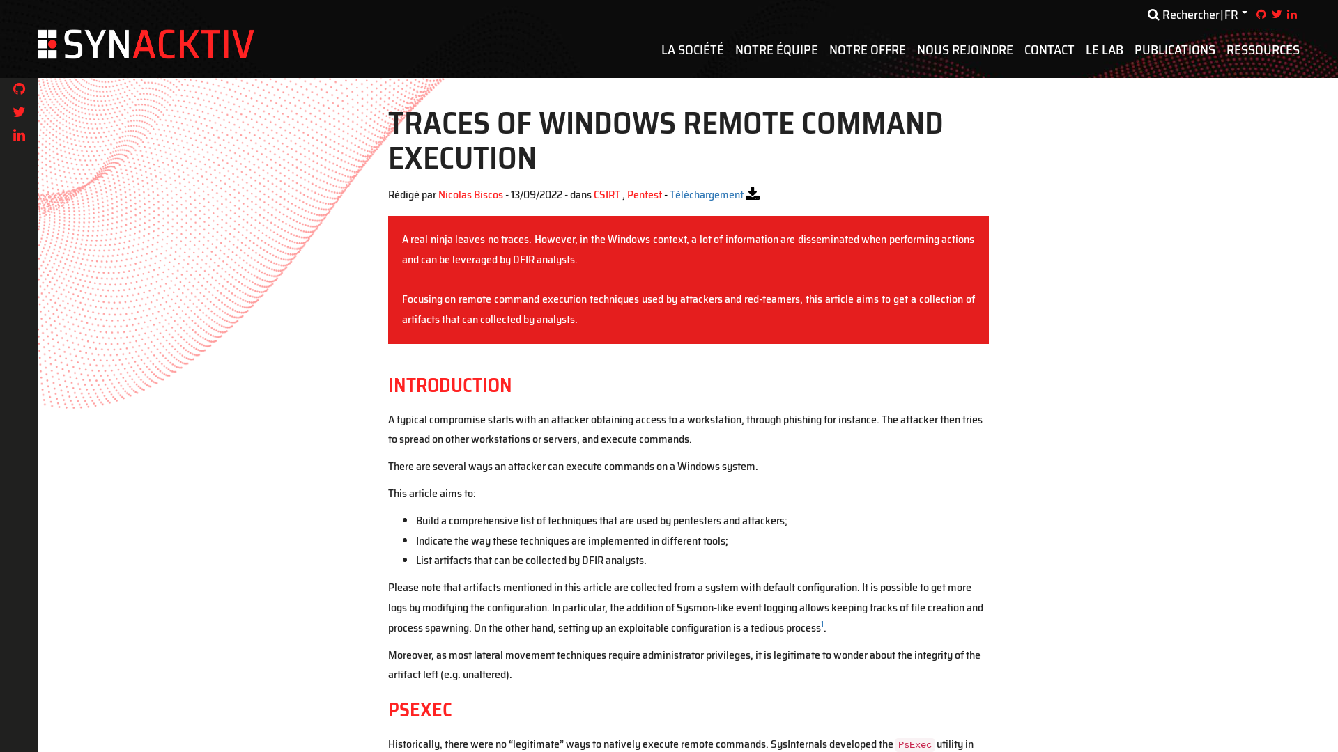 Traces of Windows remote command execution