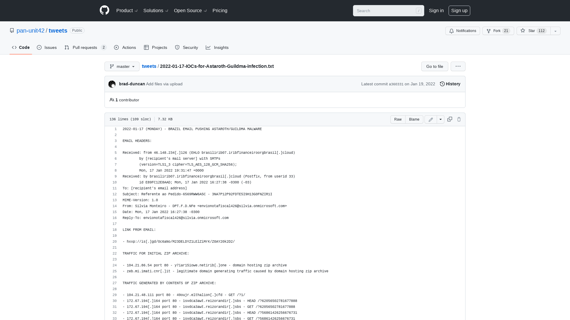 tweets/2022-01-17-IOCs-for-Astaroth-Guildma-infection.txt at master · pan-unit42/tweets · GitHub