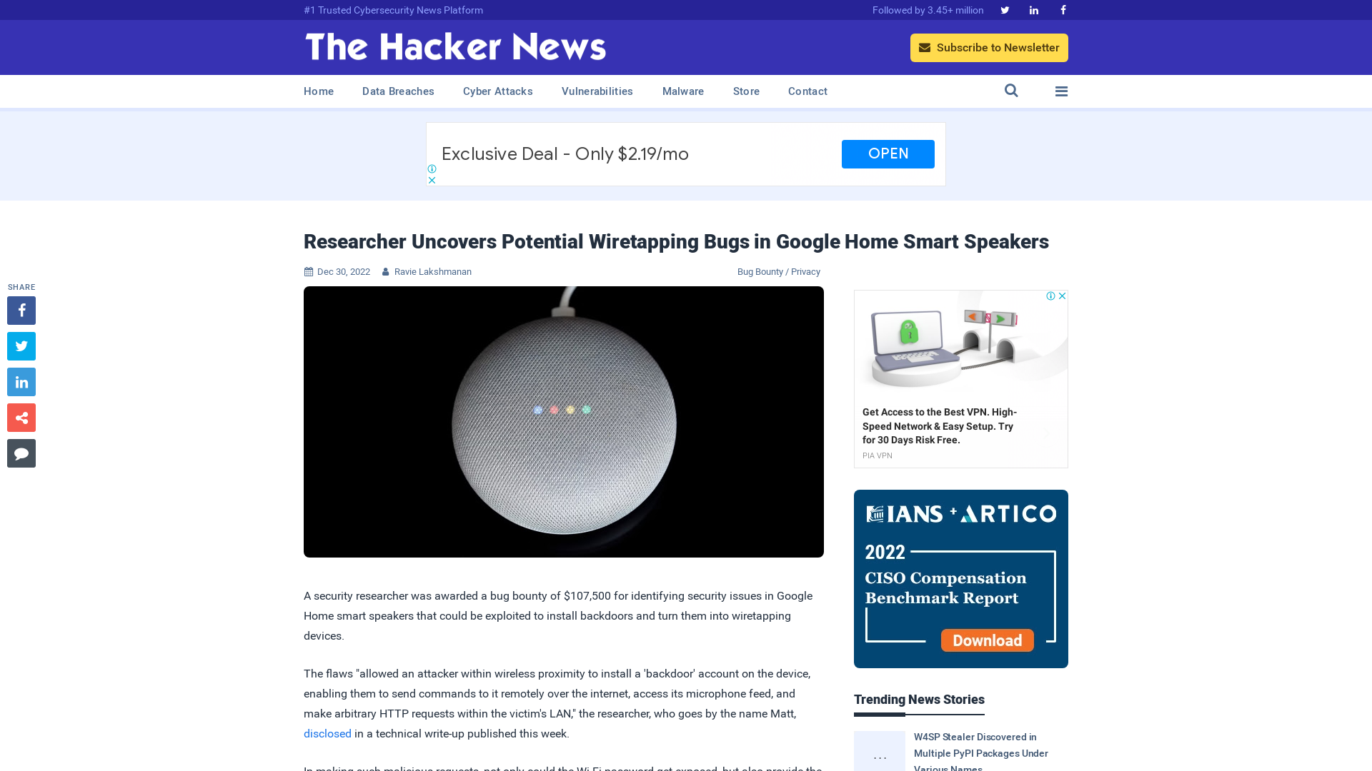 Researcher Uncovers Potential Wiretapping Bugs in Google Home Smart Speakers