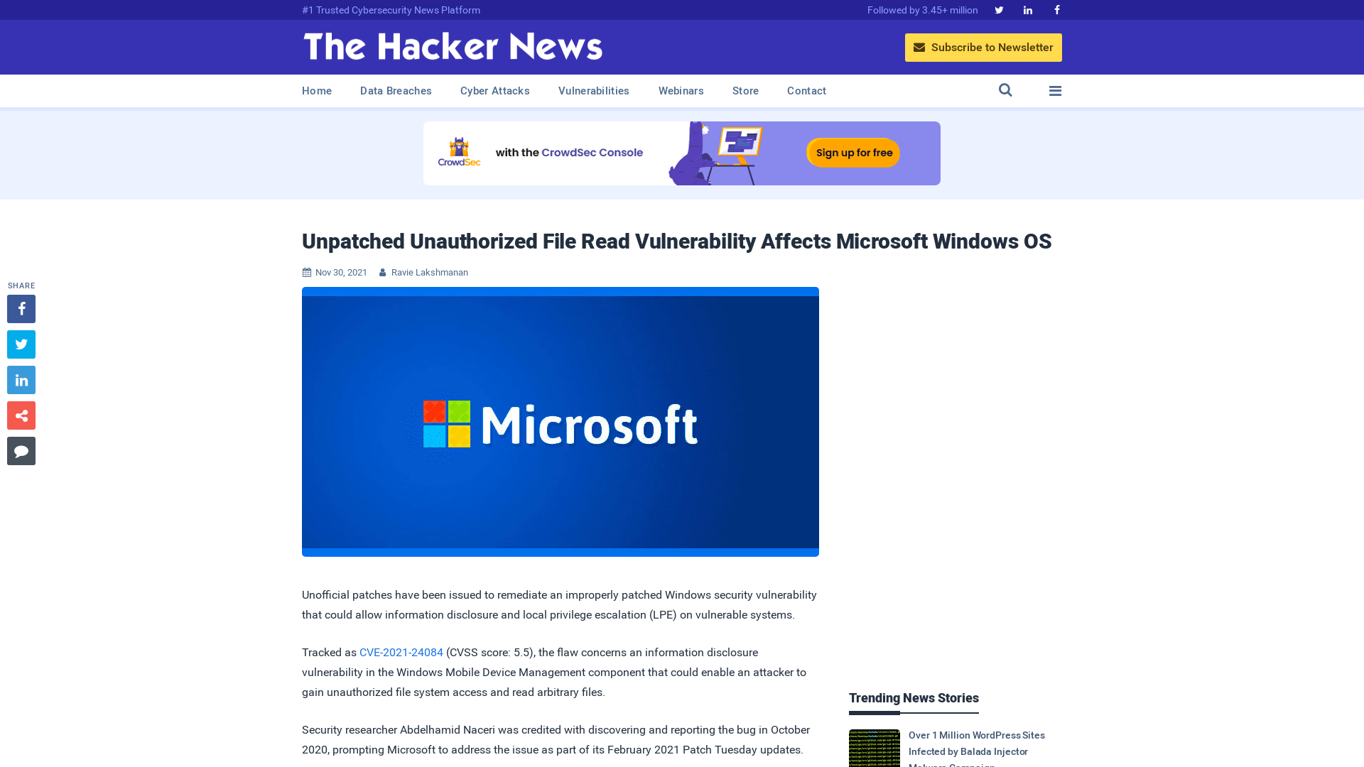 Unpatched Unauthorized File Read Vulnerability Affects Microsoft Windows OS
