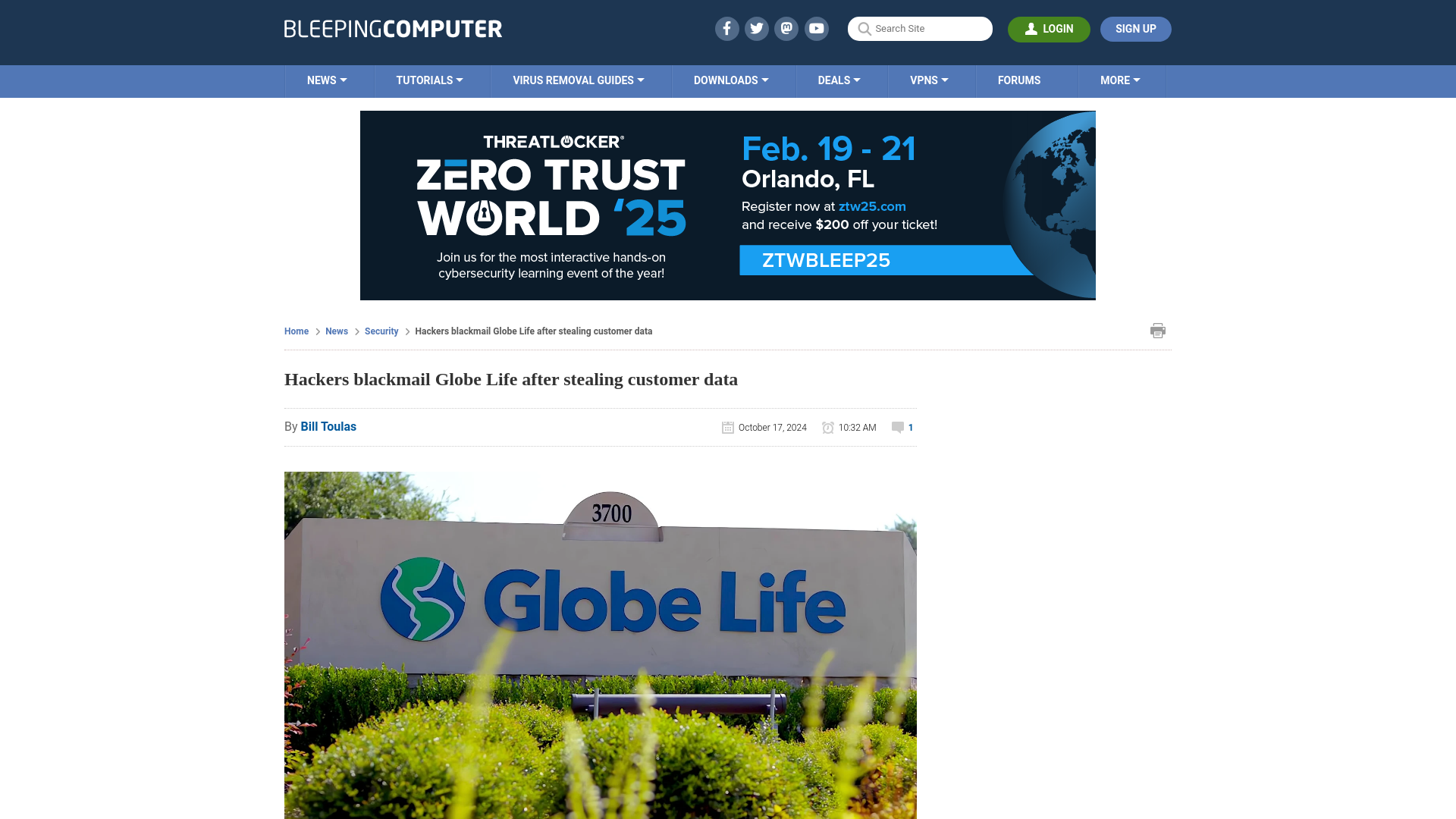 Hackers blackmail Globe Life after stealing customer data