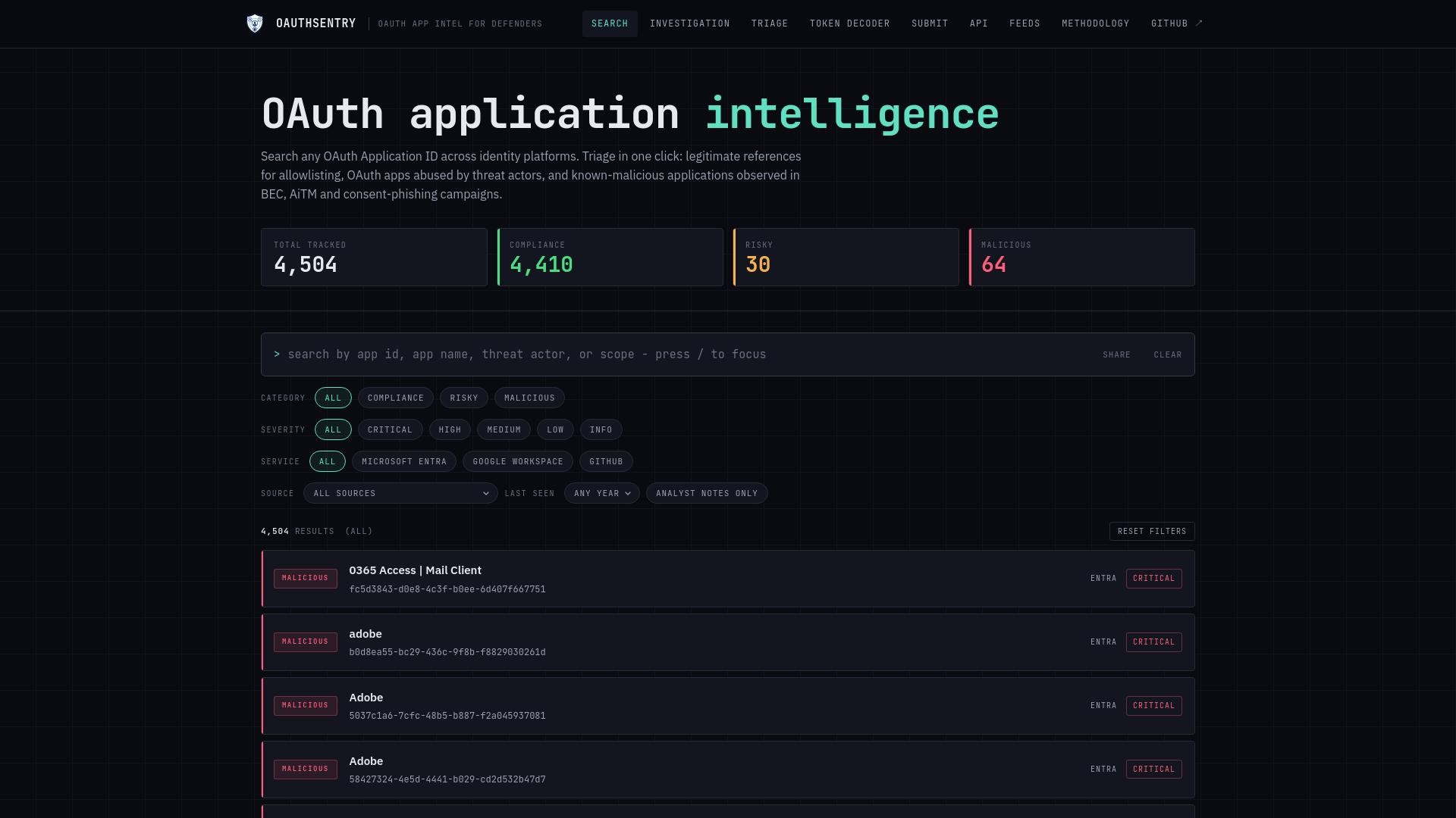 OAuthSentry - OAuth application intelligence for defenders