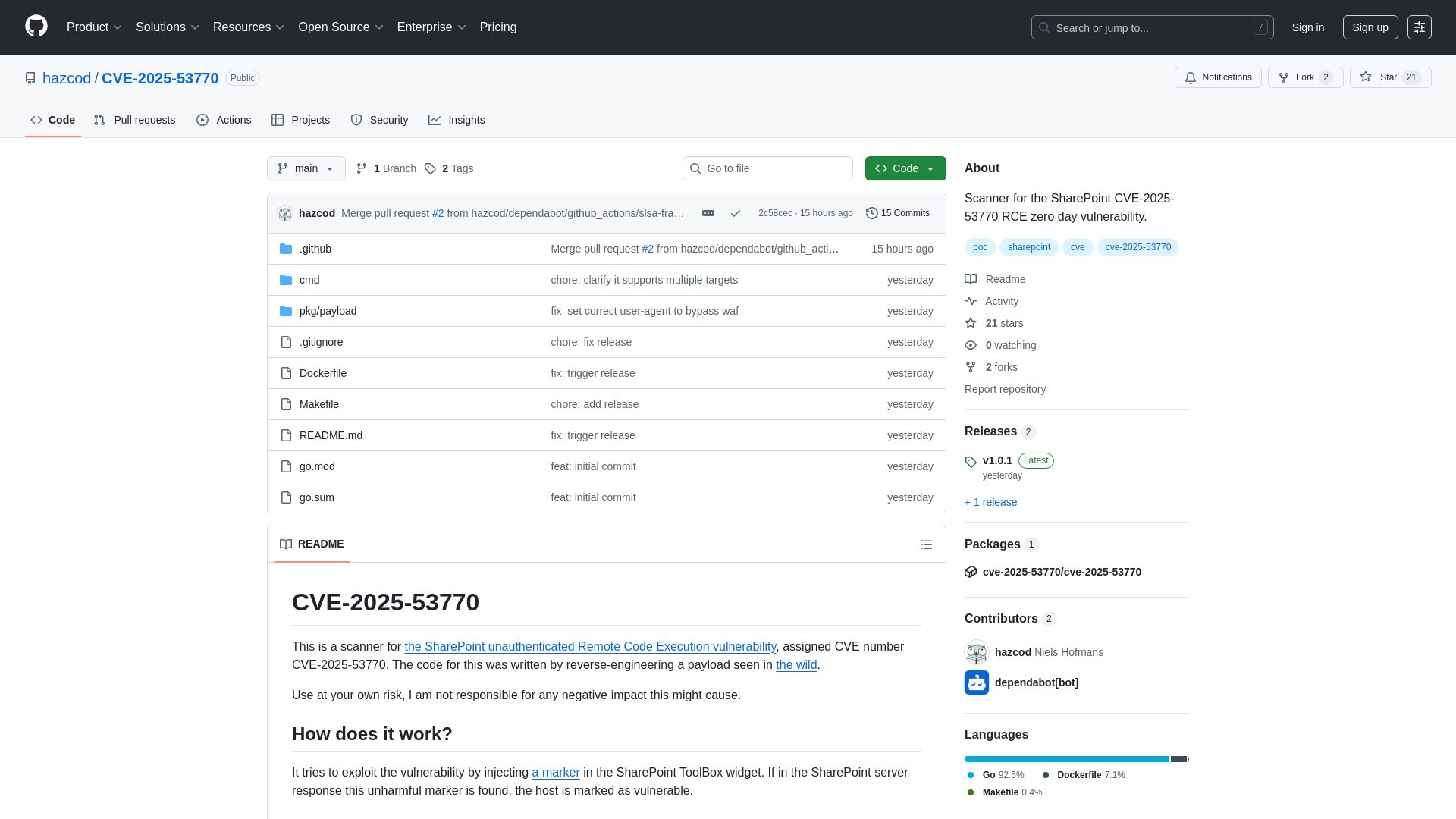 GitHub - hazcod/CVE-2025-53770: Scanner for the SharePoint CVE-2025-53770 RCE zero day vulnerability.