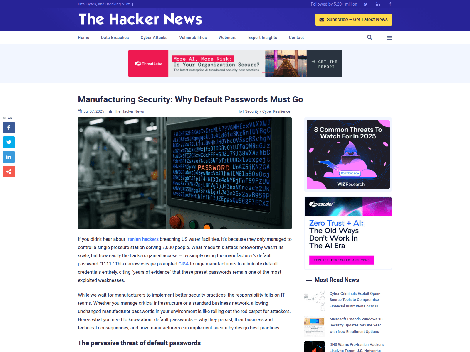 Manufacturing Security: Why Default Passwords Must Go