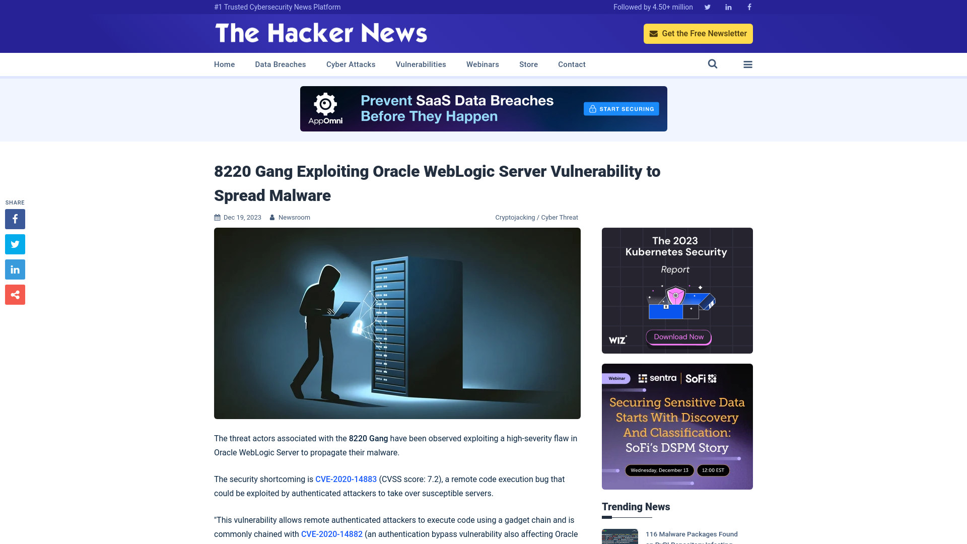 8220 Gang Exploiting Oracle WebLogic Server Vulnerability to Spread Malware