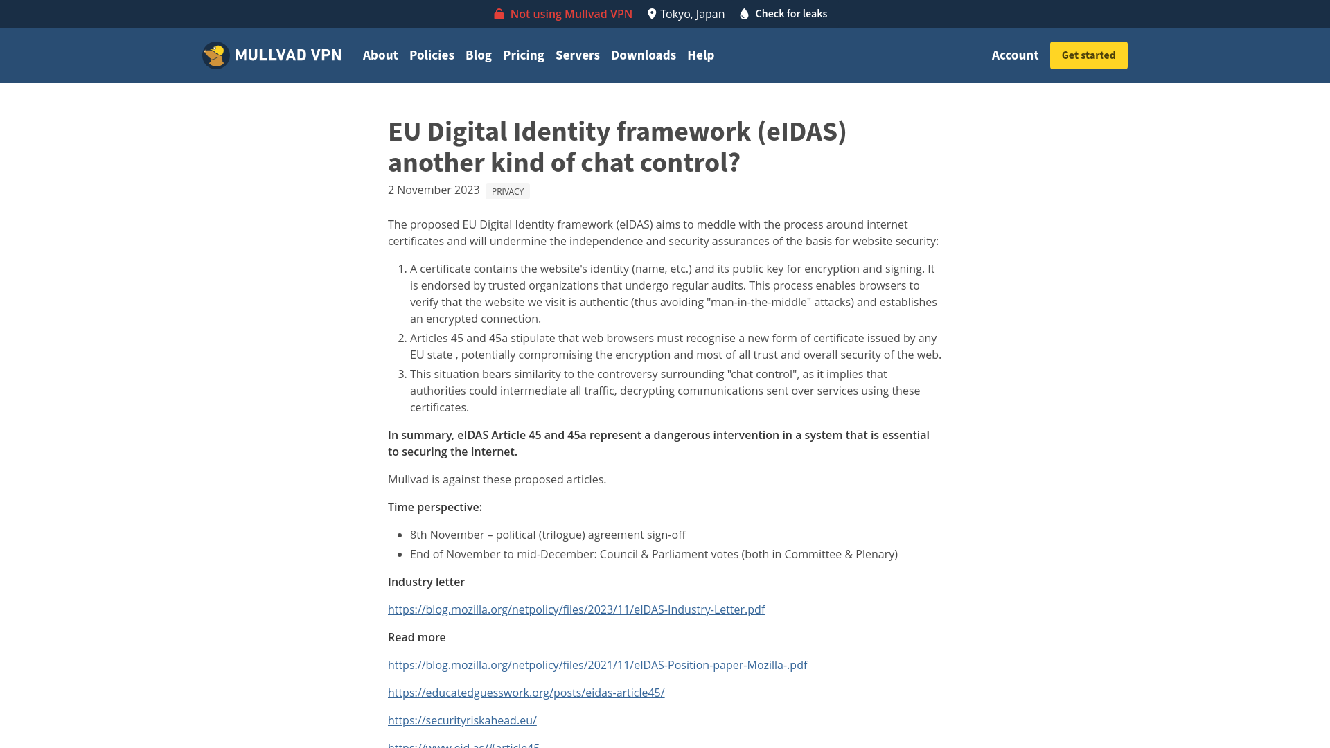 EU Digital Identity framework (eIDAS) another kind of chat control? - Blog | Mullvad VPN