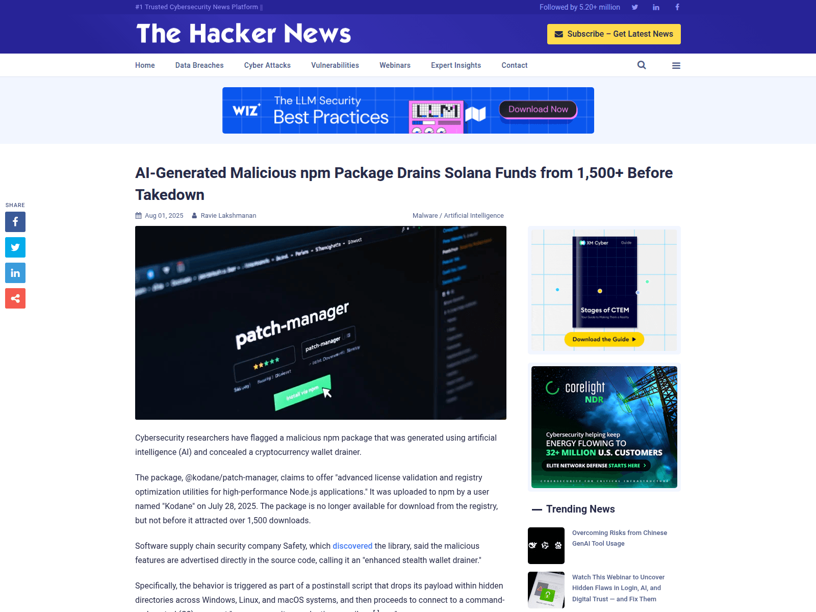 AI-Generated Malicious npm Package Drains Solana Funds from 1,500+ Before Takedown