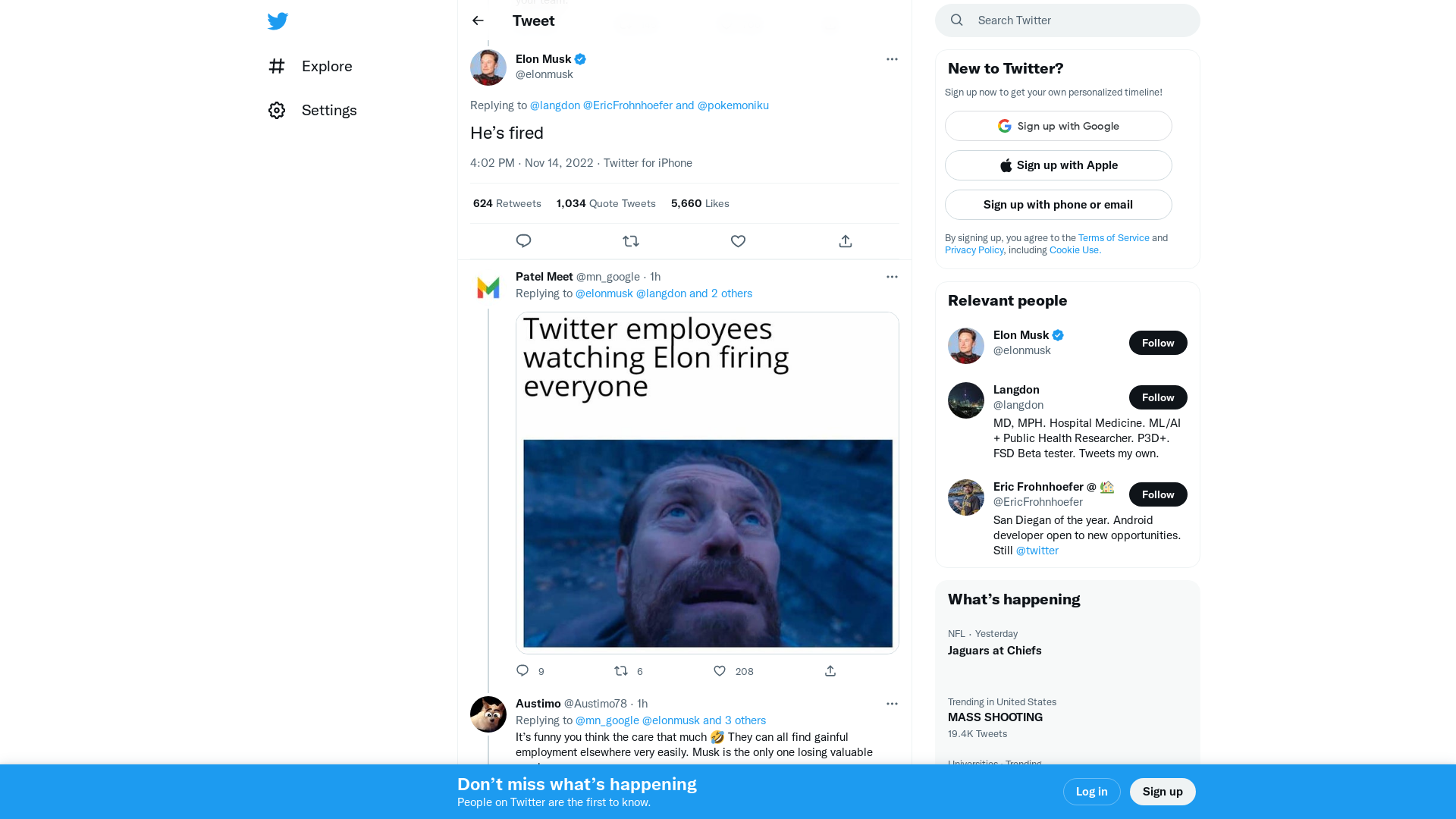 Elon Musk on Twitter: "@langdon @EricFrohnhoefer @pokemoniku He’s fired" / Twitter