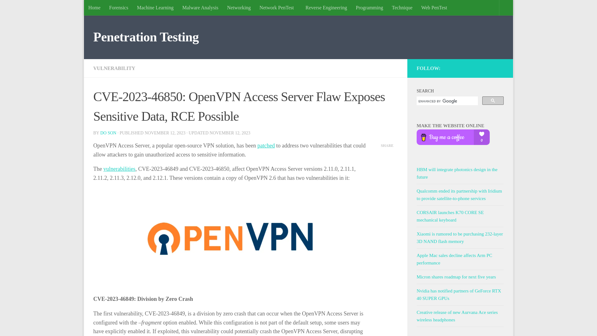 CVE-2023-46850: OpenVPN Access Server Flaw Exposes Sensitive Data, RCE Possible