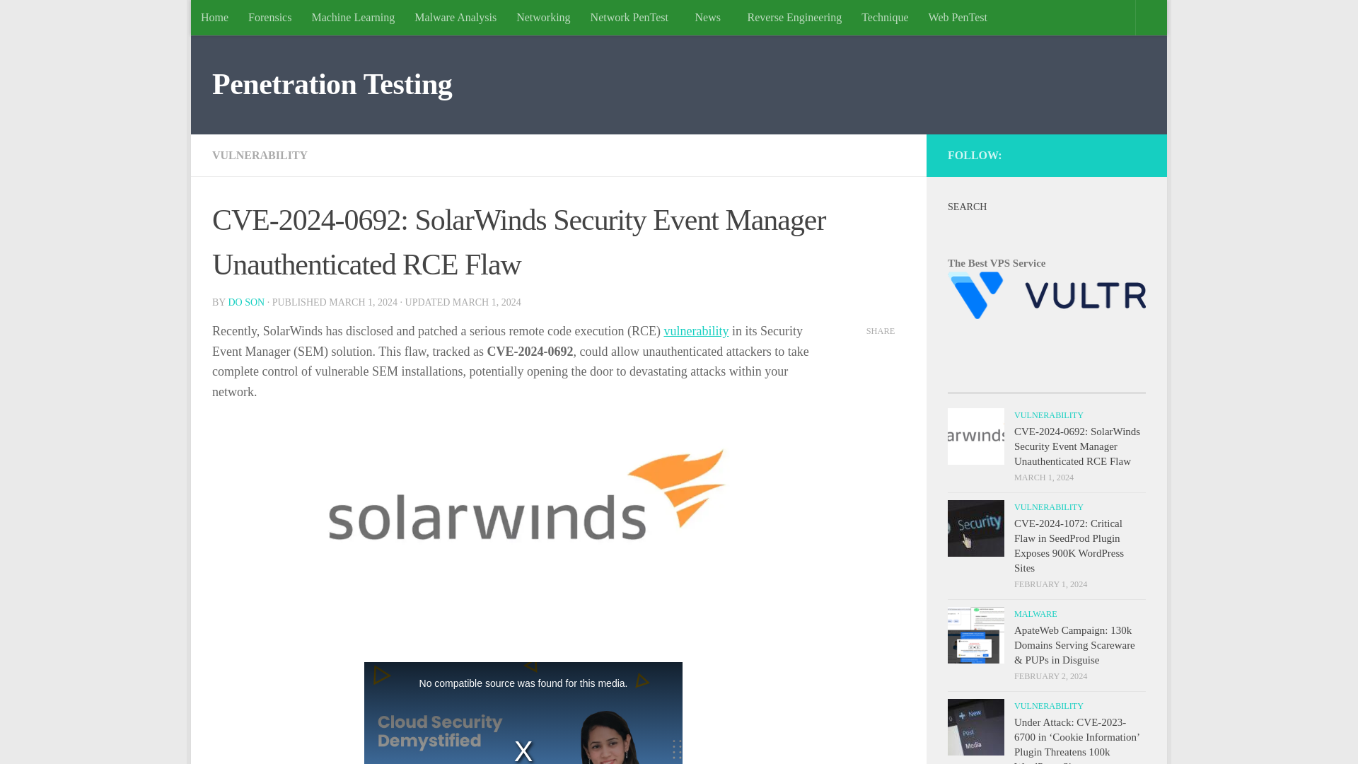 CVE-2024-0692: SolarWinds Security Event Manager Unauthenticated RCE Flaw