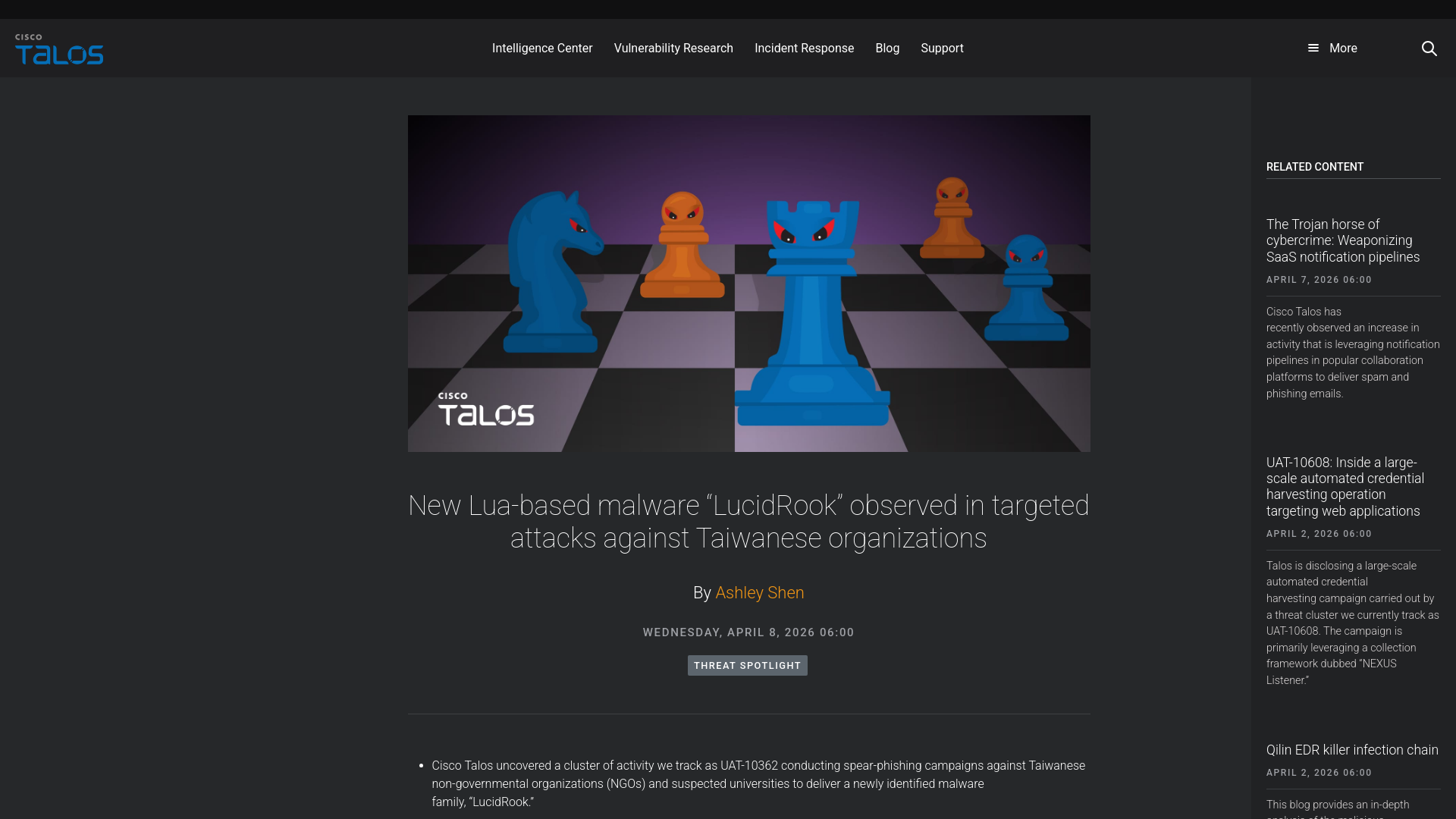 New Lua-based malware “LucidRook” observed in targeted attacks against Taiwanese organizations