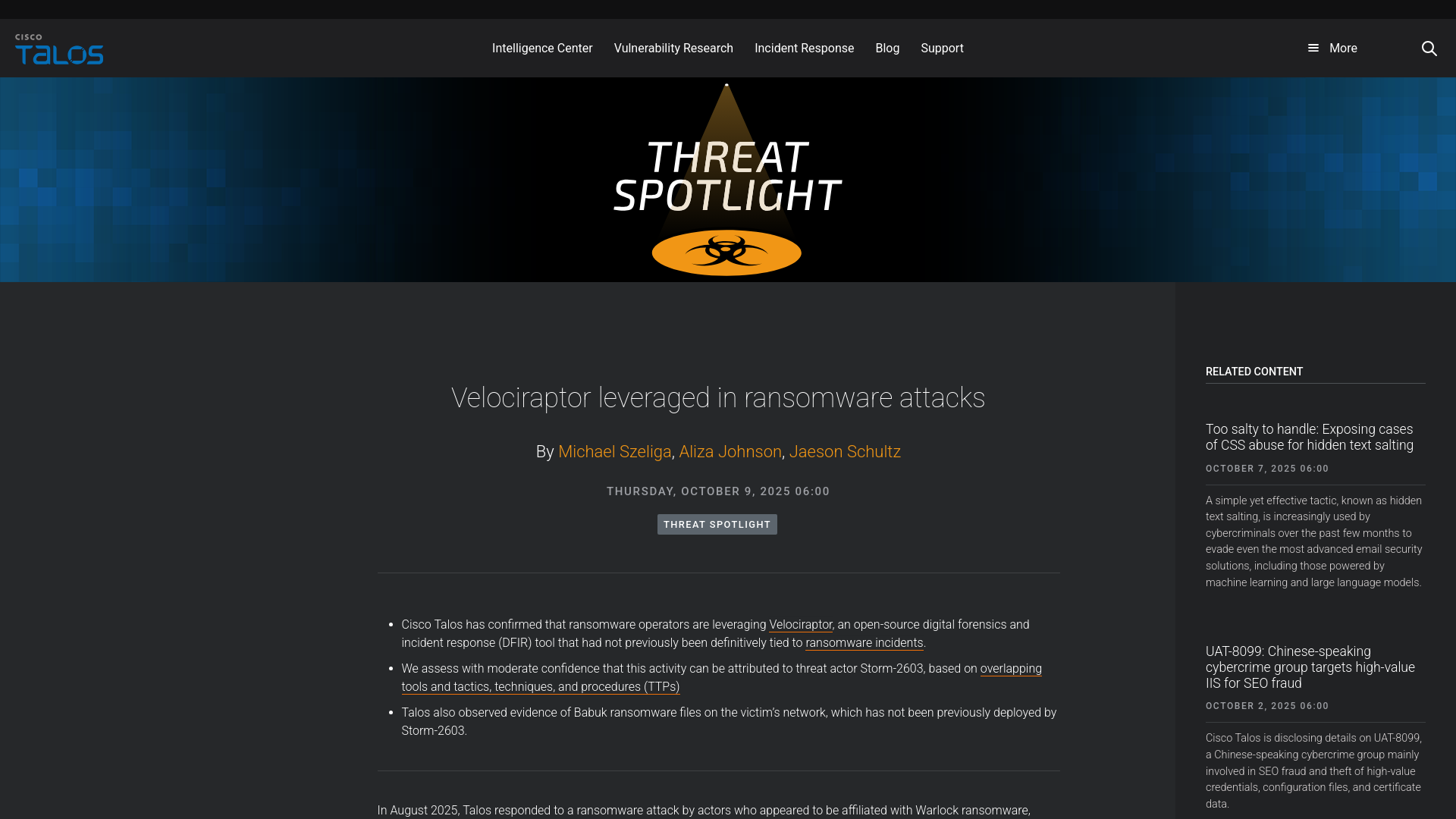 Velociraptor leveraged in ransomware attacks