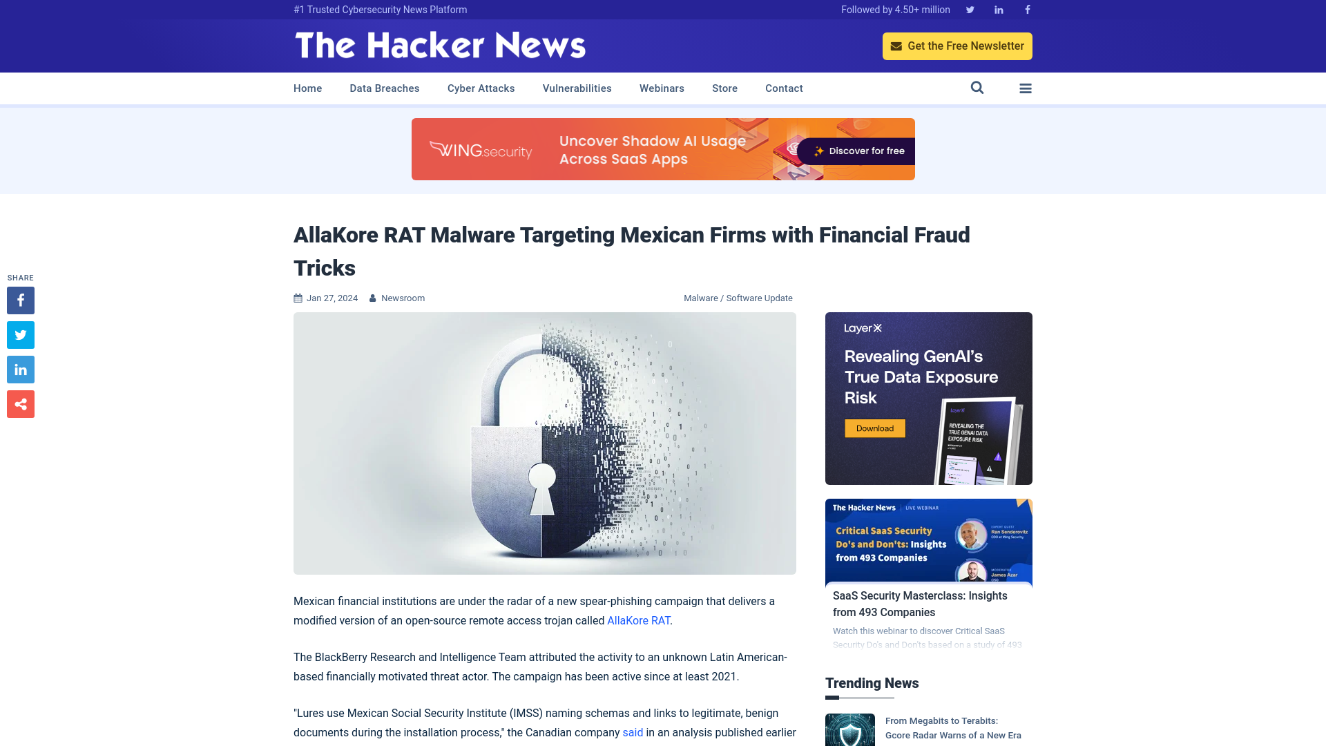 AllaKore RAT Malware Targeting Mexican Firms with Financial Fraud Tricks