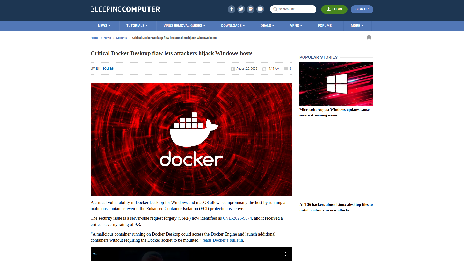 Critical Docker Desktop flaw lets attackers hijack Windows hosts