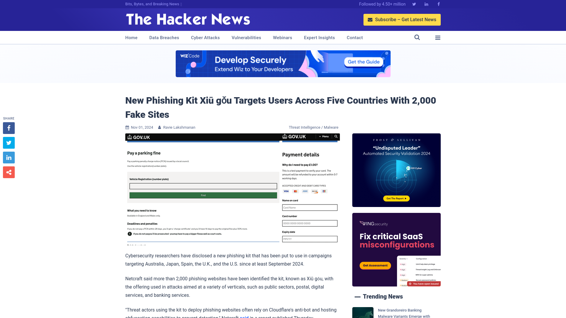 New Phishing Kit Xiū gǒu Targets Users Across Five Countries With 2,000 Fake Sites