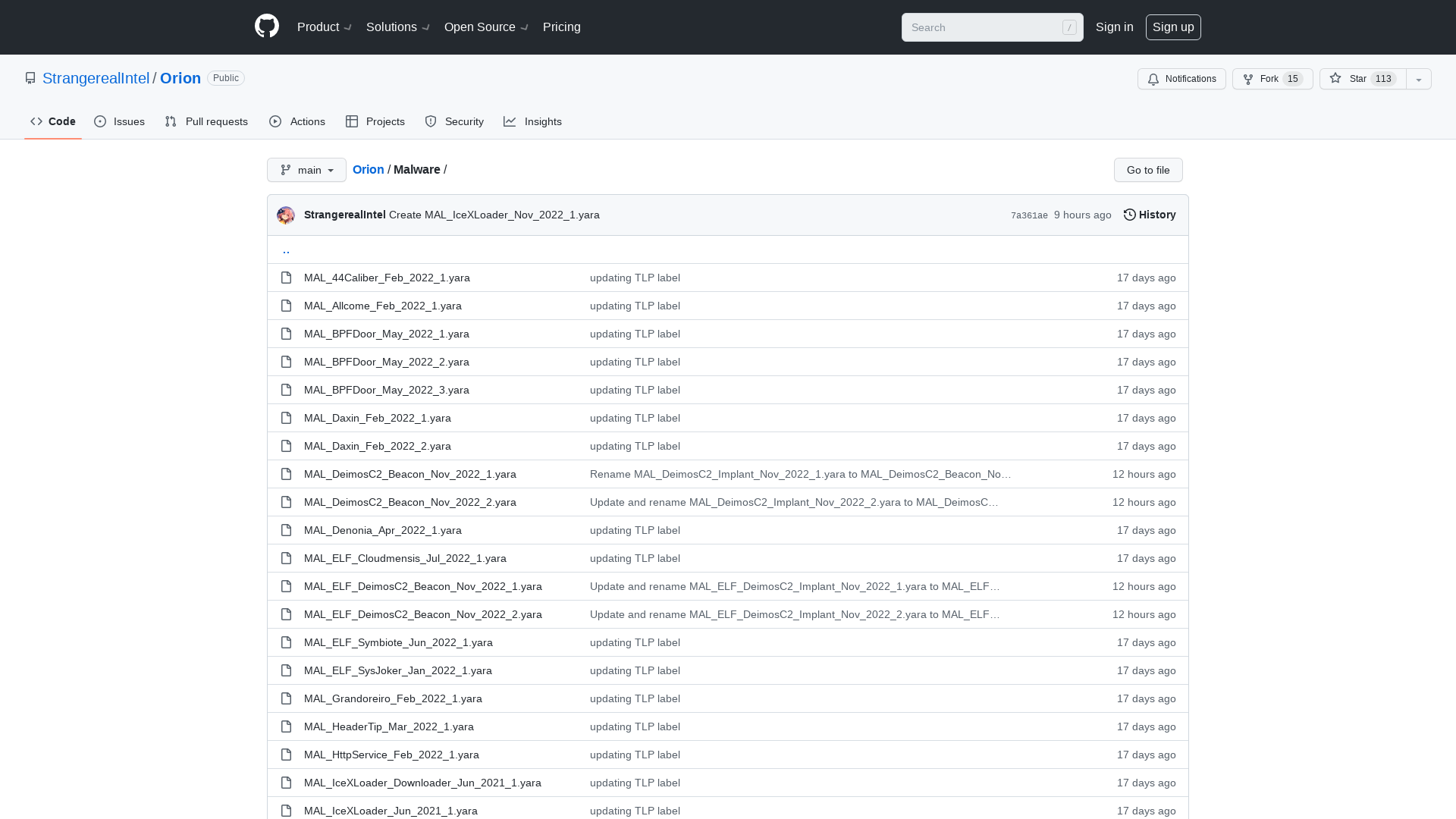 Orion/Malware at main · StrangerealIntel/Orion · GitHub