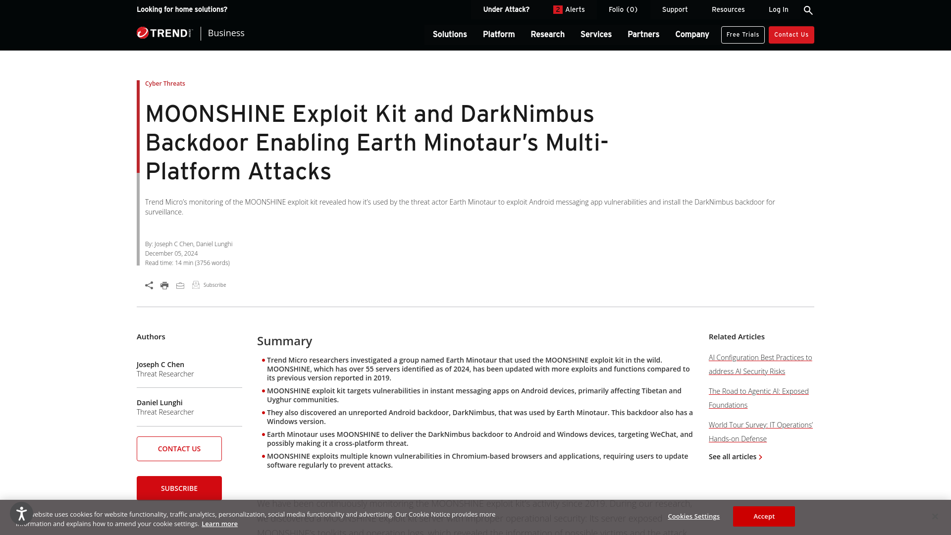 MOONSHINE Exploit Kit and DarkNimbus Backdoor Enabling Earth Minotaur’s Multi-Platform Attacks | Trend Micro (US)