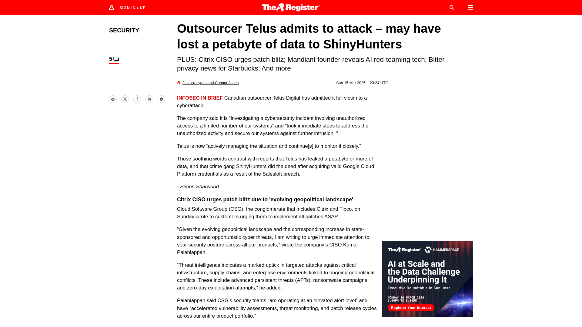 Outsourcer Telus admits to attack, possibly by ShinyHunters • The Register