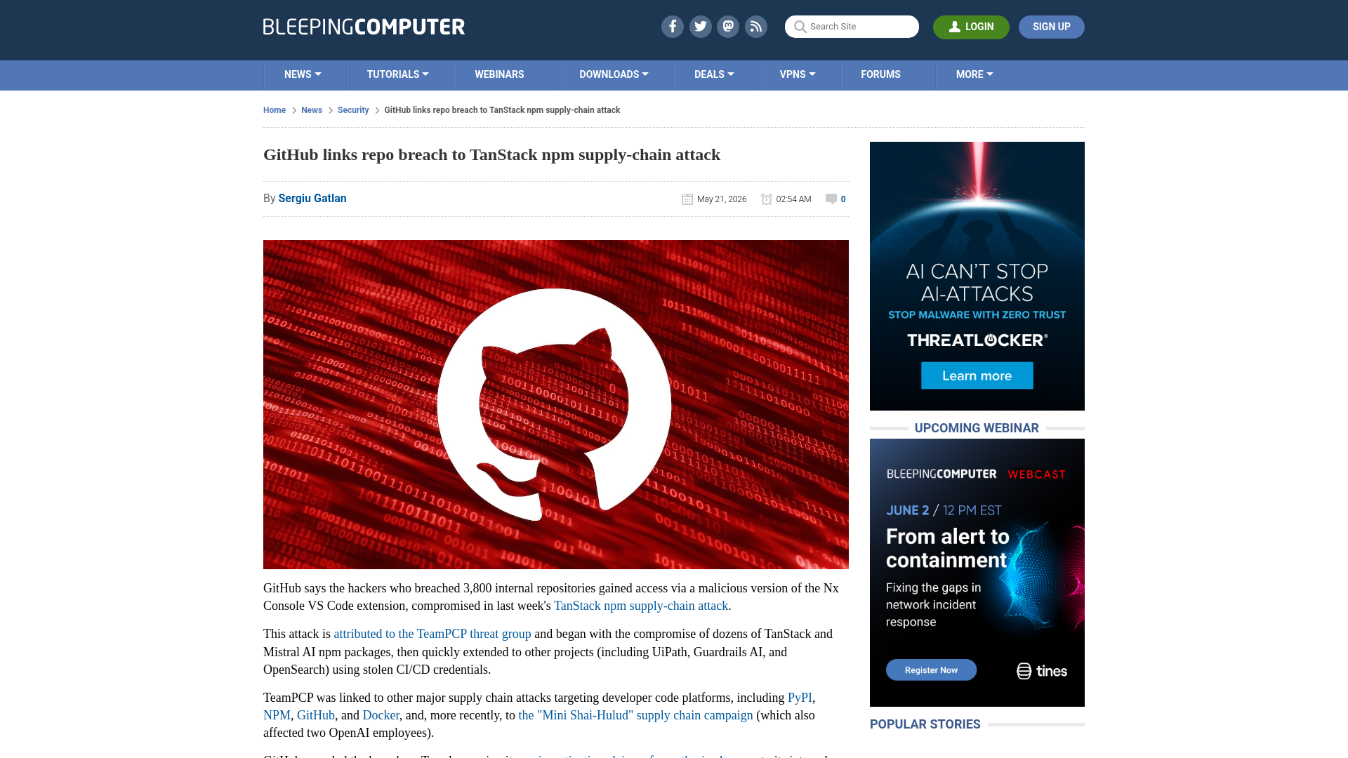 GitHub links repo breach to TanStack npm supply-chain attack