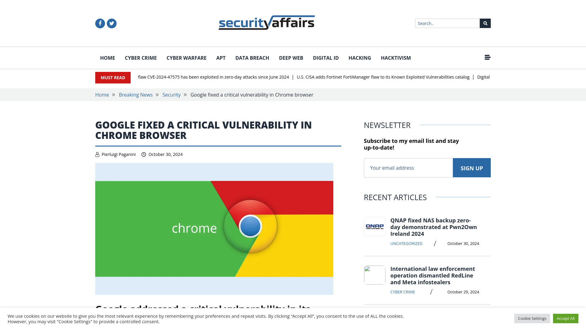 Google fixed a critical vulnerability in Chrome browser